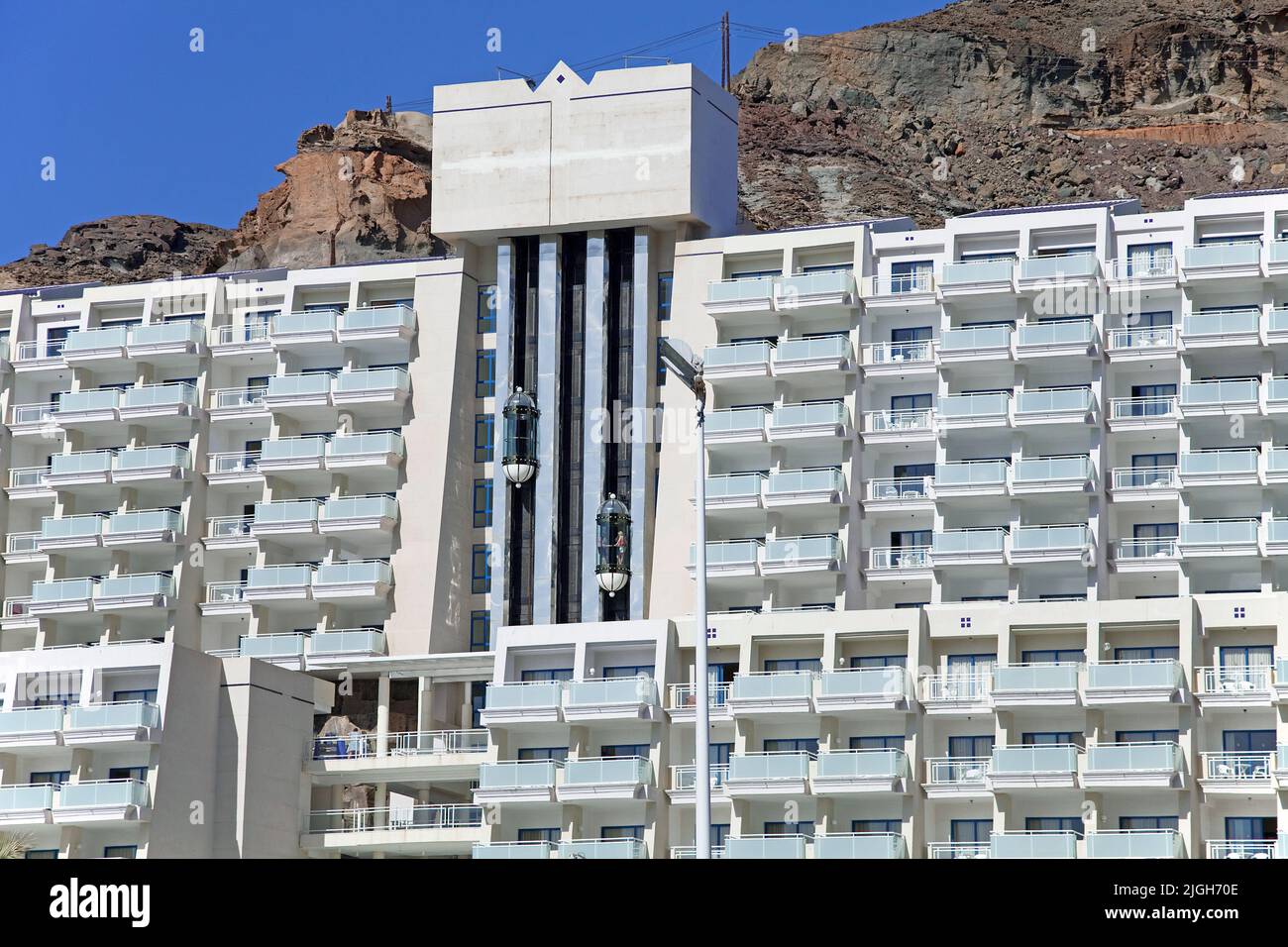 Hotelaufzug, große Hotelanlage in Taurito, Kanarische Inseln, Spanien, Europa Stockfoto