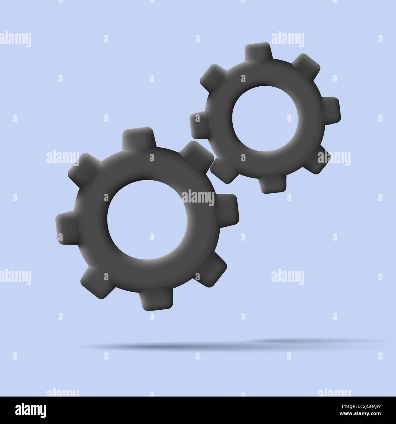 3D Zahnradsymbol, zwei schwarze Render-Zahnräder Stock Vektor