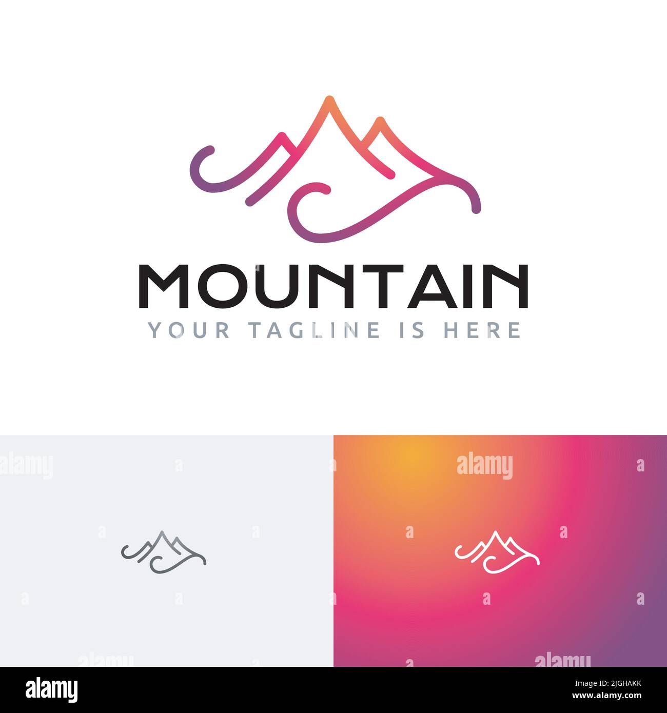 Wave Mountain Nature Adventure Einzigartiges Monoline-Logo Stock Vektor