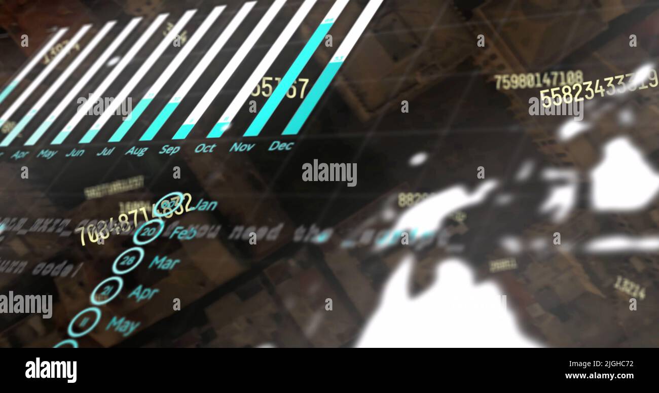 Bild der Verarbeitung finanzieller Daten über dem Stadtbild Stockfoto