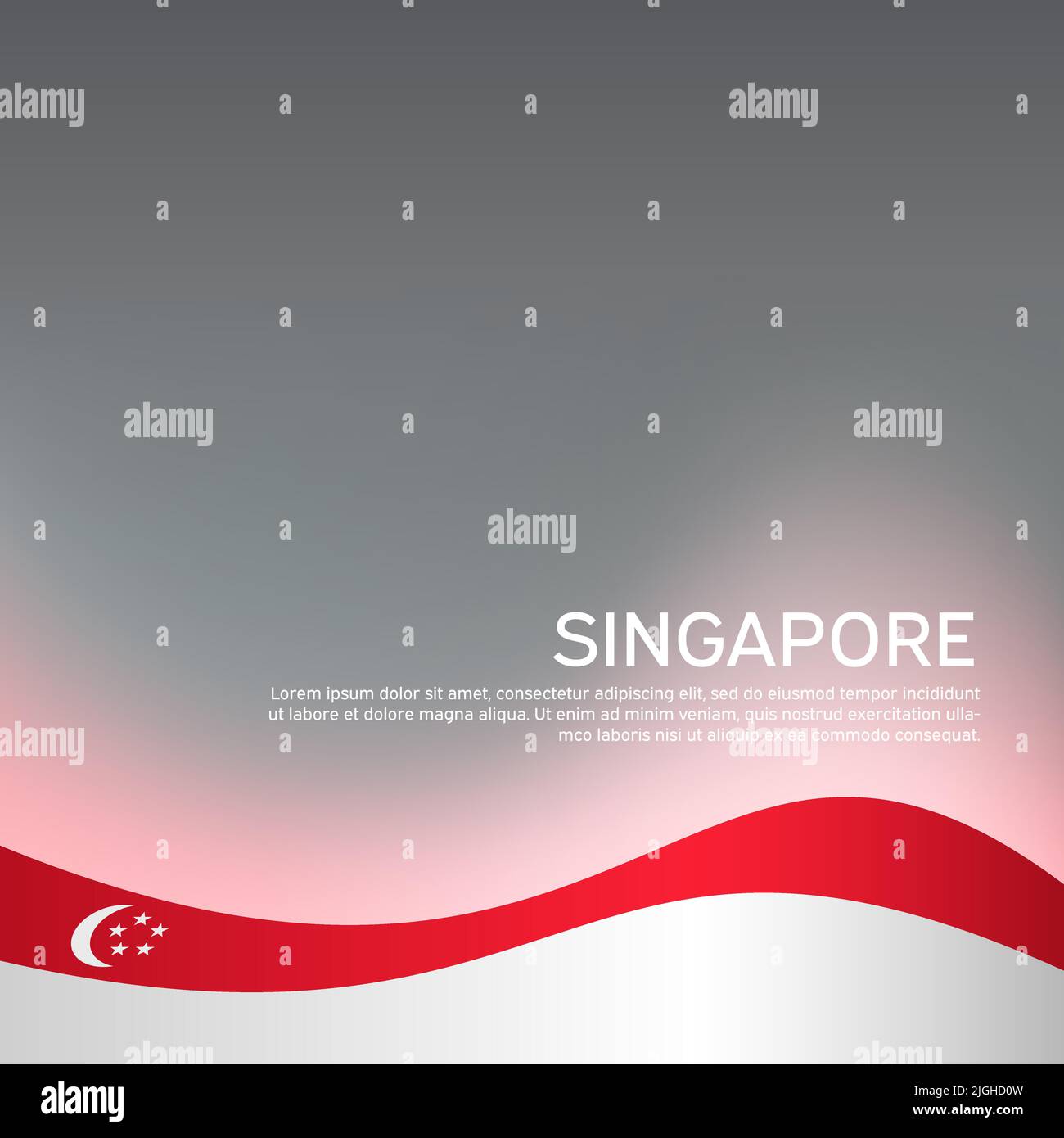 Abstrakt schwenkende singapur-Flagge. Nationales singapurisches Plakat. Kreativer Hintergrund für die Gestaltung der patriotischen Urlaubskarte. Patriotisches Cover des Staates singapur Stock Vektor