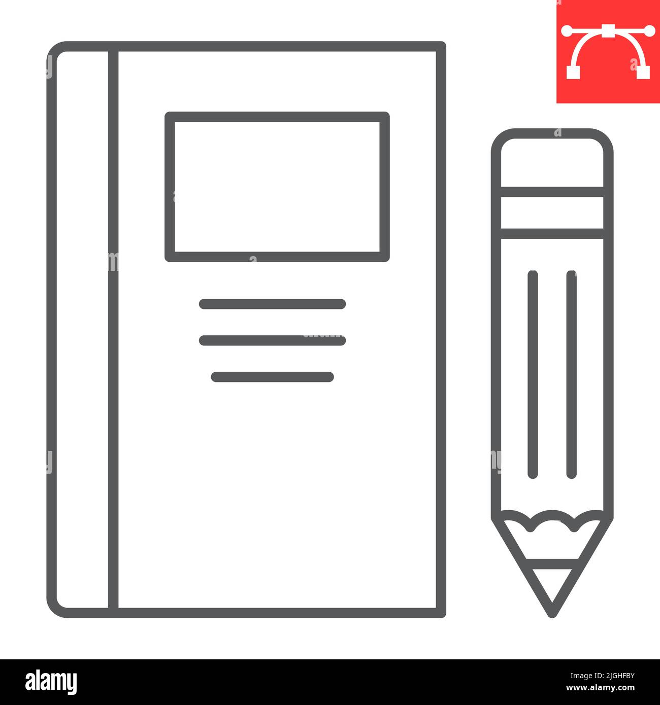 Notizbuch und Bleistiftlinien-Symbol, Schule und Bildung, Buch- und Bleistiftvektorsymbol, Vektorgrafiken, bearbeitbares Strichumrisszeichen, eps 10. Stock Vektor