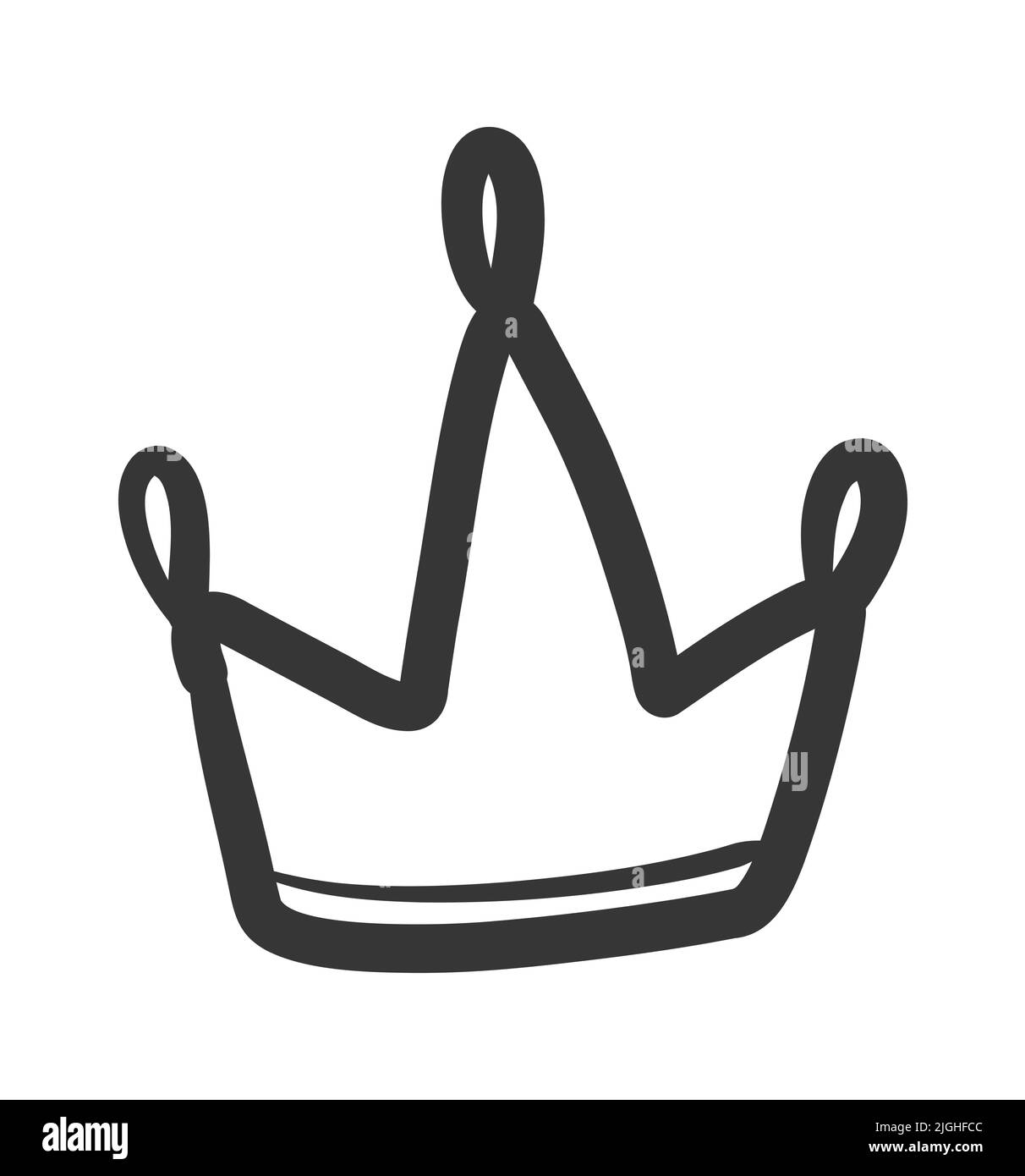 Doodle King Queen Krone. Handgezeichnetes Logo in Schwarz. Vektor Königreich Skizze Konzept. Stock Vektor