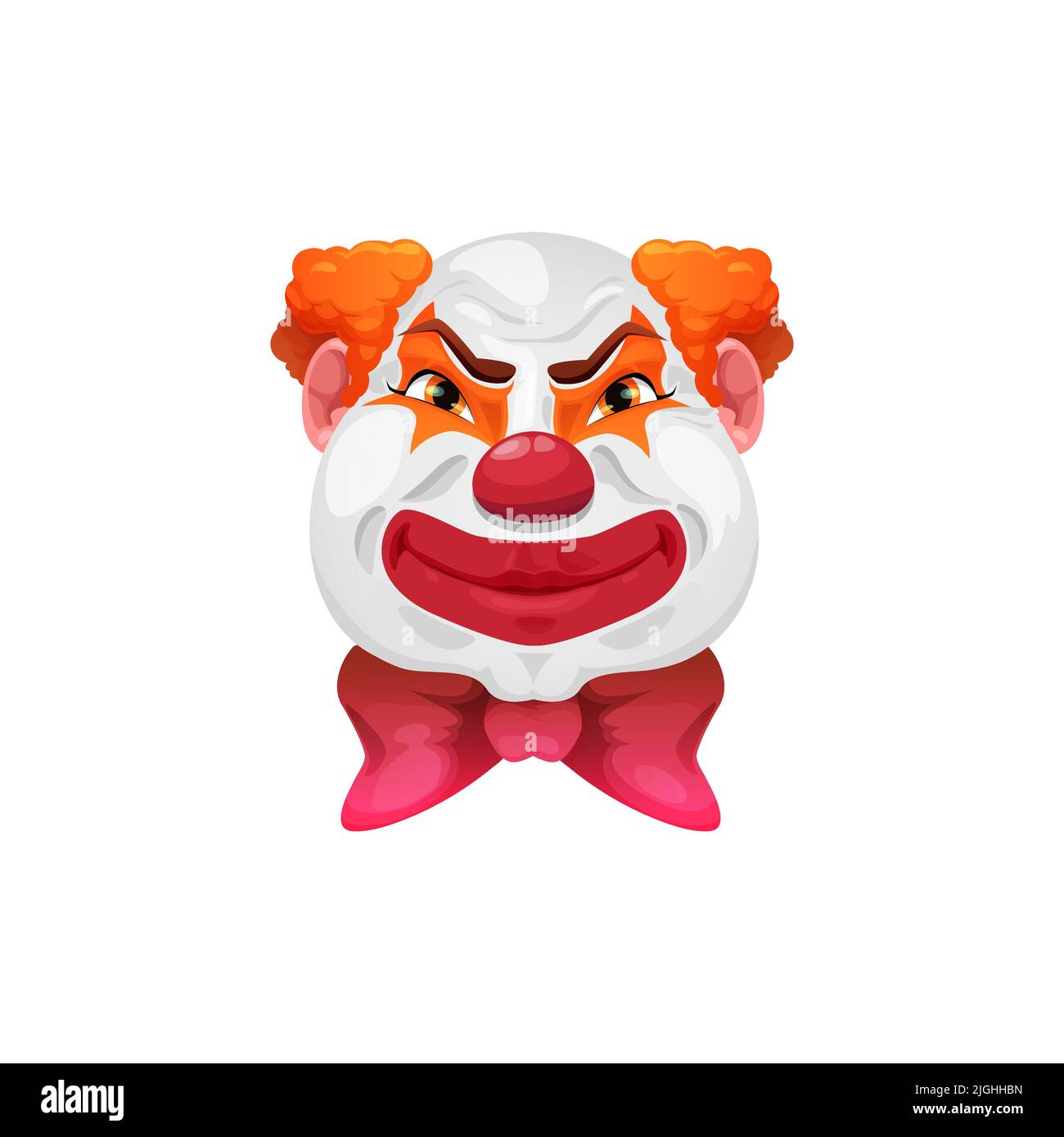 Dämon Alptraum Clown Halloween Urlaub Charakter mit gruseligen Gesicht isoliert bösen Clown oder Joker mit roter Nase und Lippen, Bogen, kühnen Kopf. Unheimliche Monster Karneval Narr lustiger Mann mit Make-up Stock Vektor