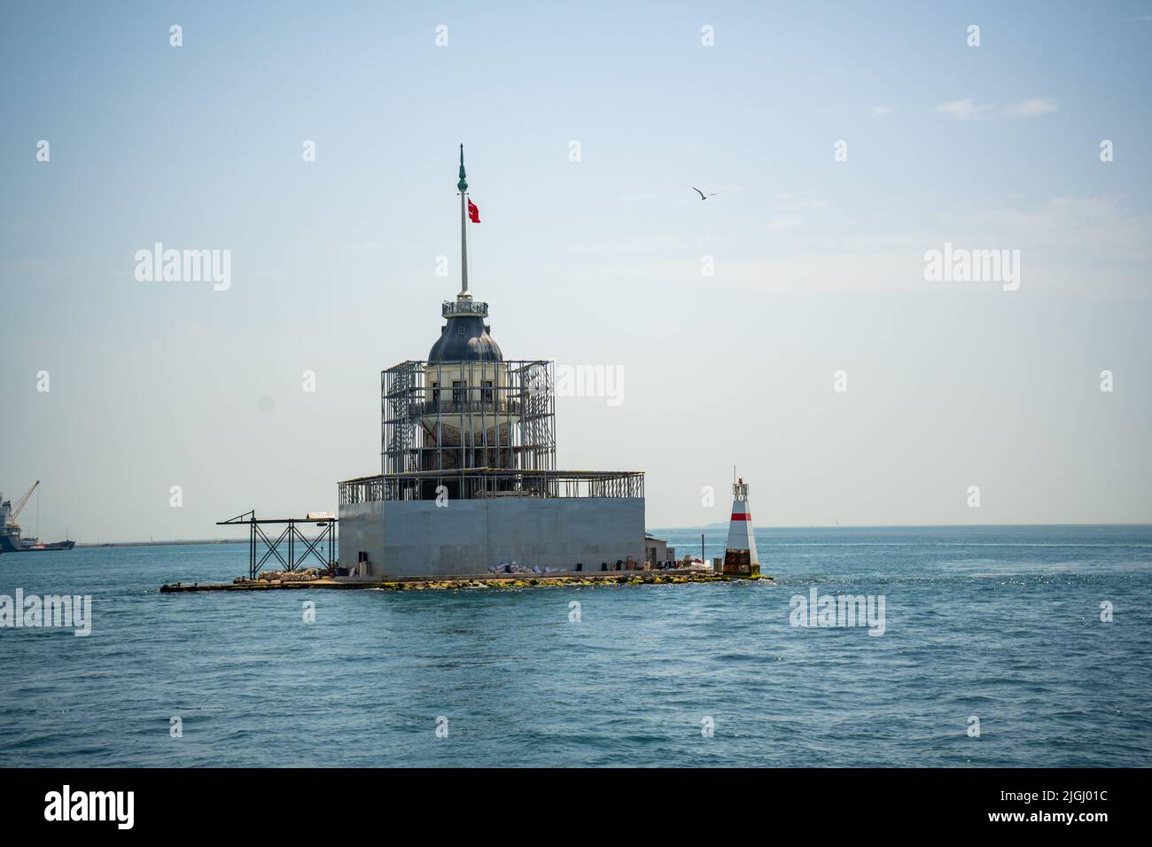 Der Maiden-Turm, eines der historischen Wahrzeichen Istanbuls, wird in Istanbul, Türkei, restauriert Stockfoto