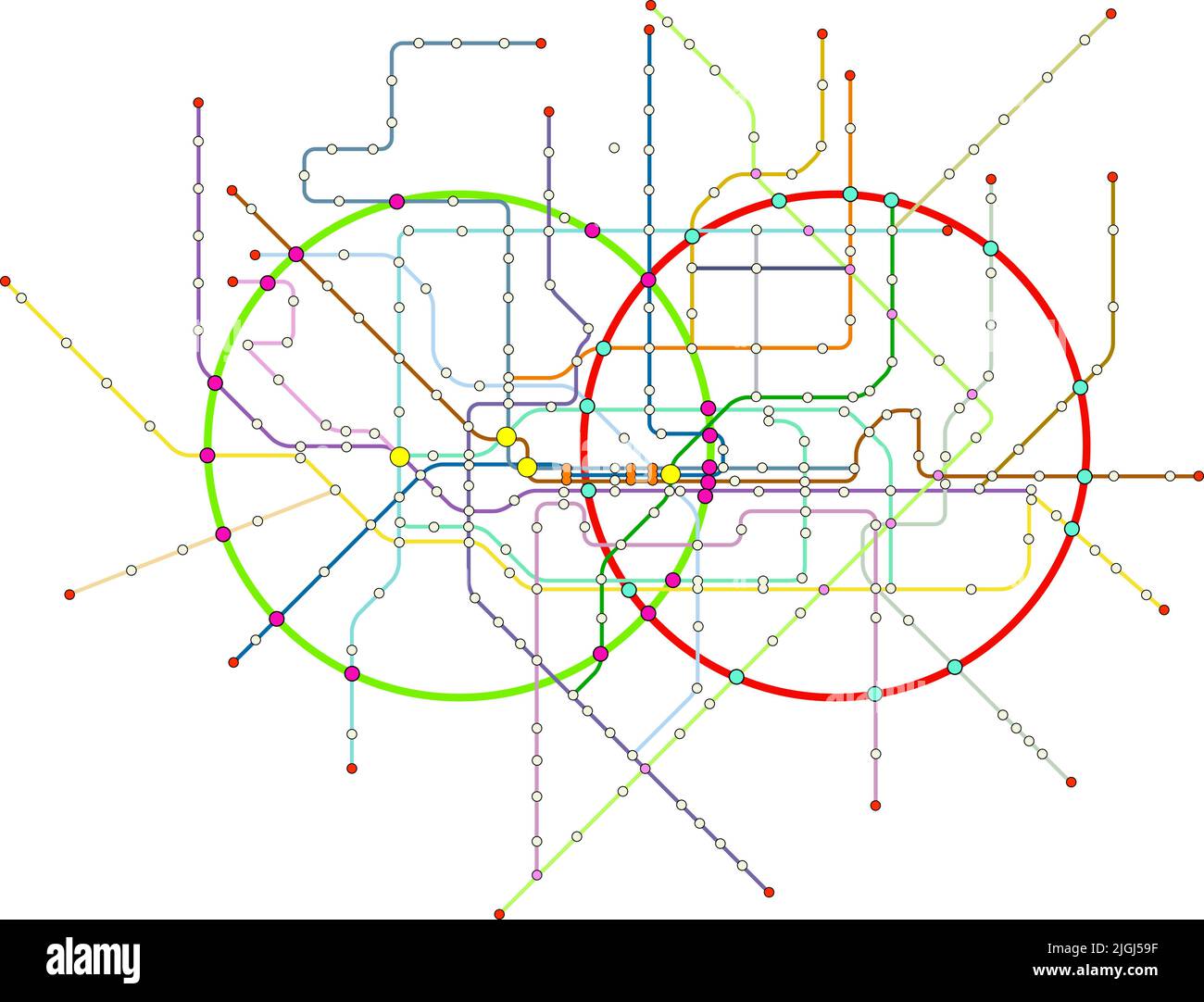 Fiktiver U-Bahnplan, Karte für öffentliche Verkehrsmittel, freier Kopierplatz Stock Vektor
