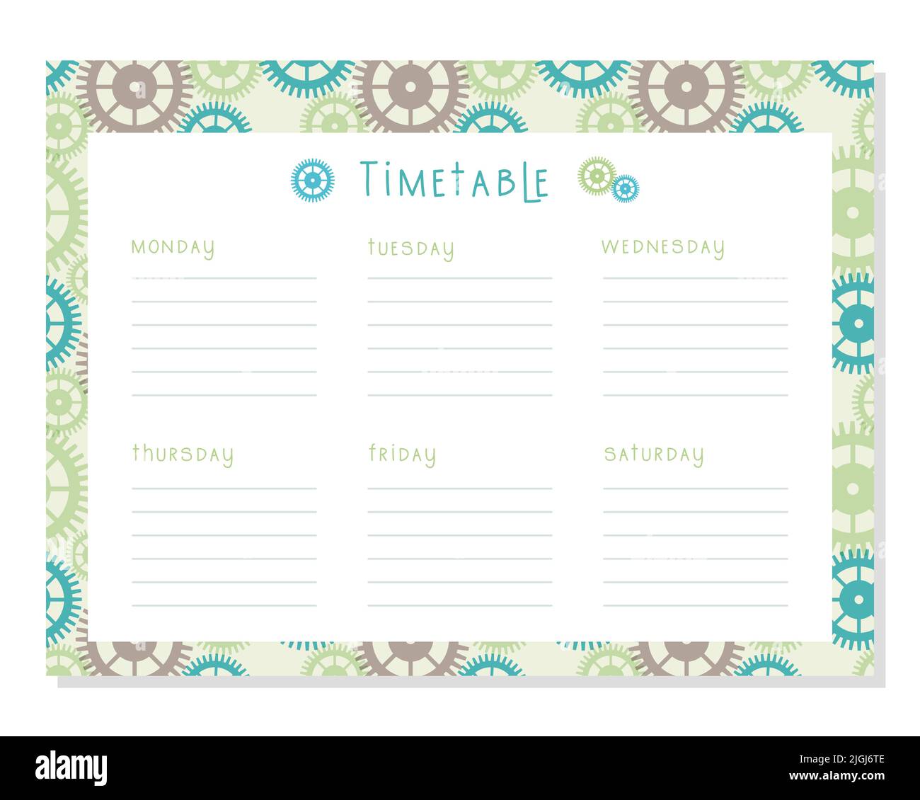 Zeitplan Steampunk Zahnrad Klassenplan, Wochenkalender , Zeitplan. Vorlage für Organizer-Informationen. Leerer Schulplan, Planung . Vektorgrafik Stock Vektor