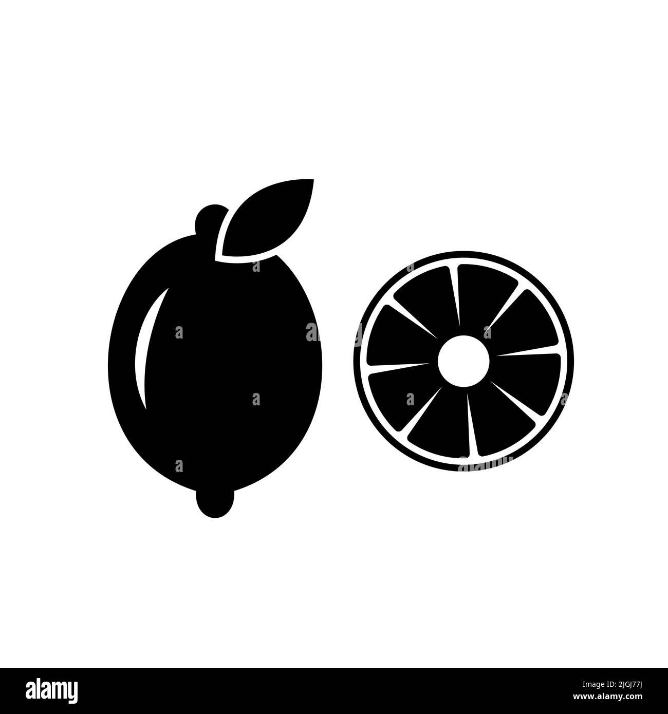 Limette Zitrone Obst Vektor schwarz Symbol. EPS 10. Zitrusfrüchte sauer Vitamin Illustration. Isoliert auf Weiß. Symbol wird aktualisiert. Für Themen wie Frische, Entgiftung, Stockfoto