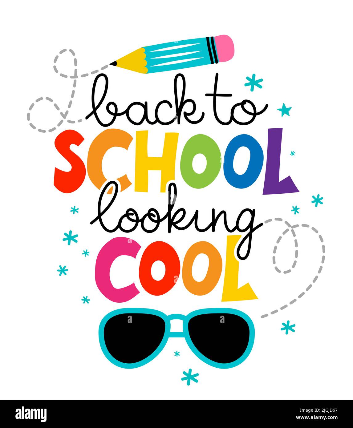 Back to School, cool aussehend - Typografie-Design. Gut für Kleidung, Geschenksets, Fotos oder Motivationsplakate. Willkommen zurück in der Schule. Stock Vektor