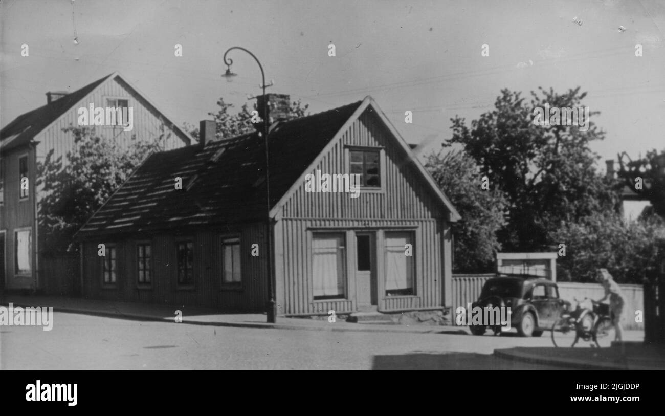 Bostadshus Street Crossing Kungsgatan 38 - Tingsgatan 4. Das Anwesen des ehemaligen Chores Sjögren, zerrissen 1946-47, findet einen Platz für eine Bootsaxt. Stockfoto
