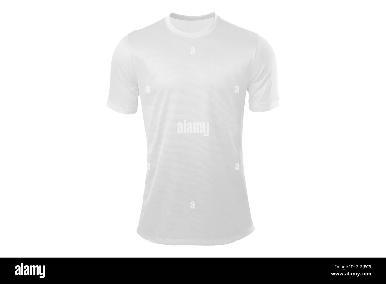 Weiße weiße weiße T-Shirt-Vorlage, doppelseitig, natürliche Form auf unsichtbarer Schaufensterpuppe, für Ihren Design-Print-Mockup, isoliert auf weißem Hintergrund. Für Stockfoto