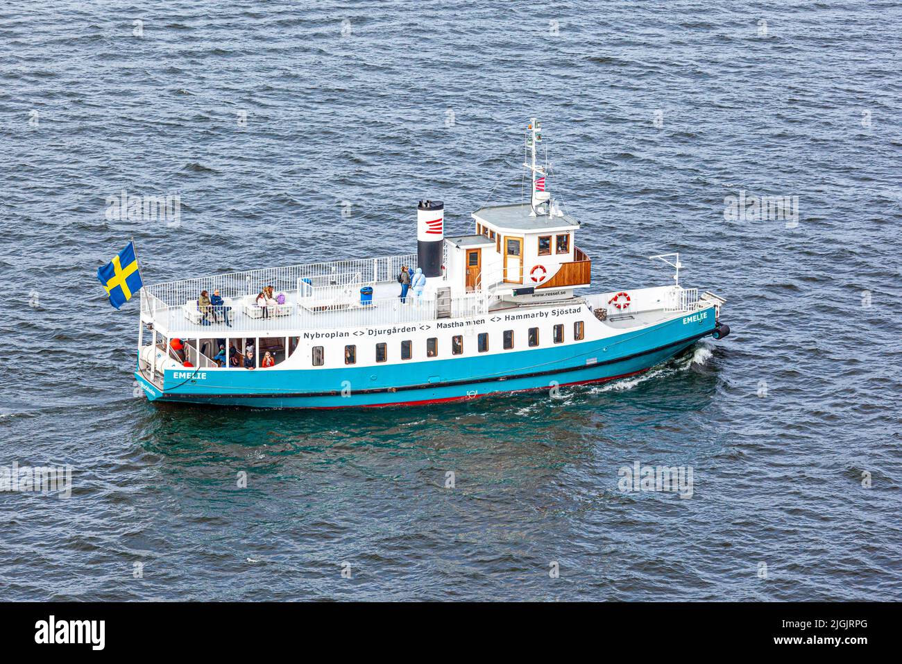 Die MS Emelie Fähre verlässt Stockholm und umrundet die Insel Djurgården in das Stockholm Archipel, Schweden Stockfoto