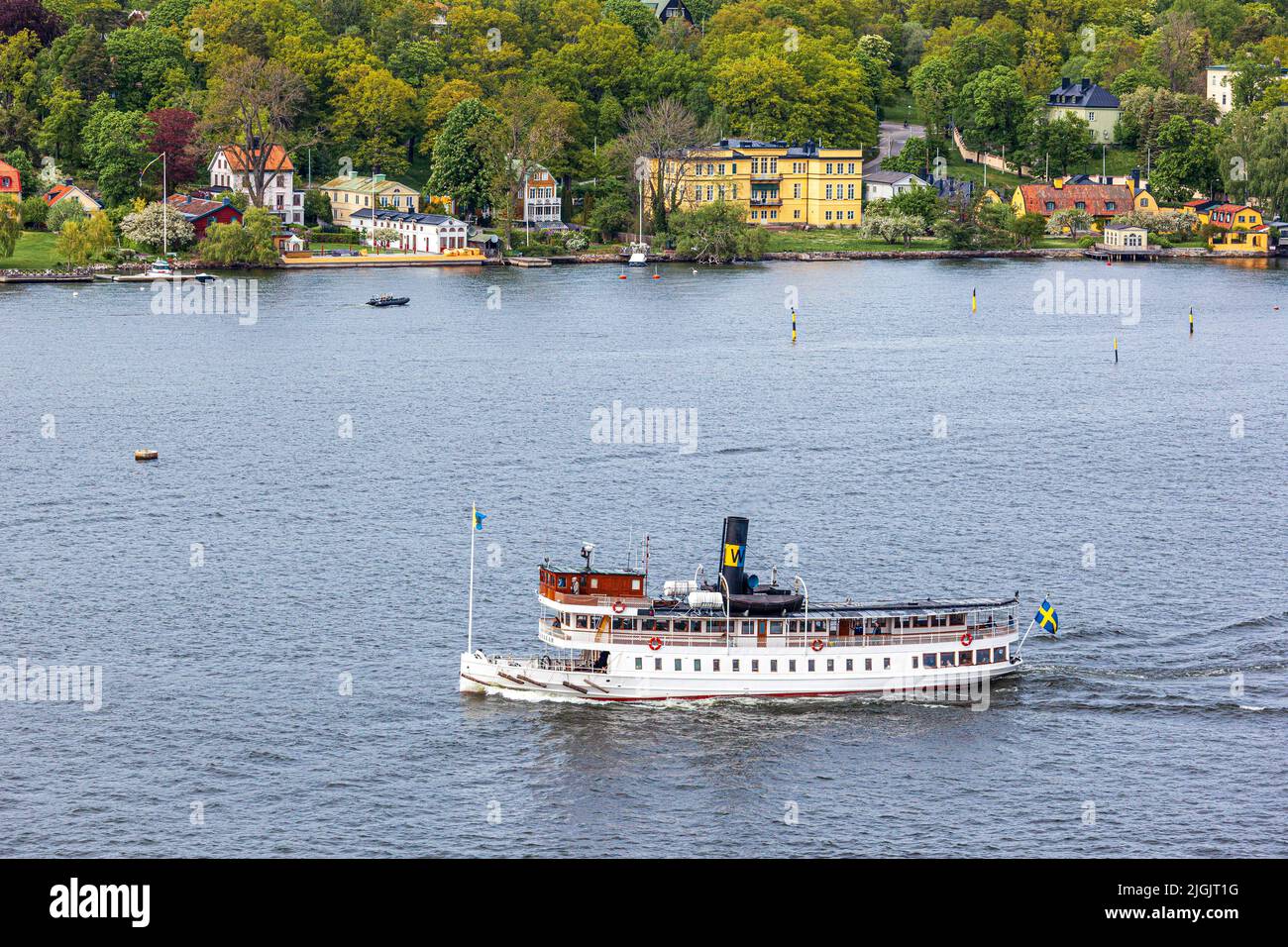Altes Touristenboot 'Stockholms Strom 2' (Baujahr 1894) vor der Insel Djurgården im Stockholmer Archipel, Schweden Stockfoto