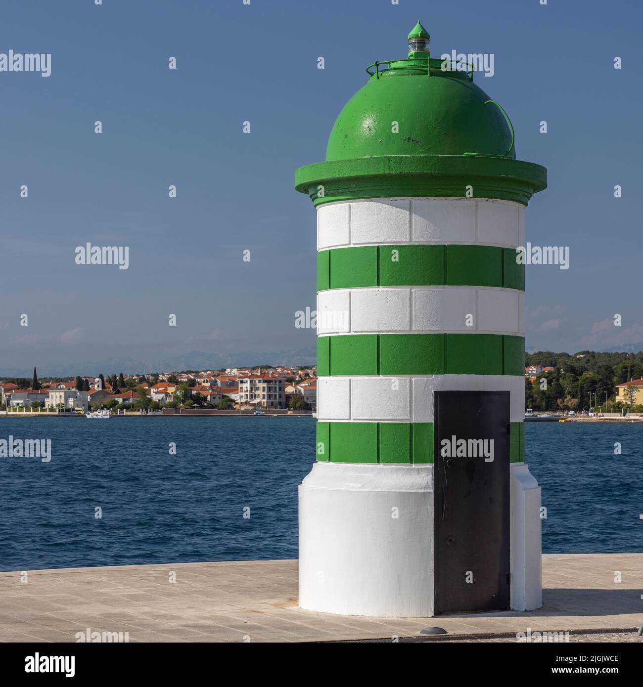 Hafennavigationsmarker, Zadar, Kroatien Stockfoto