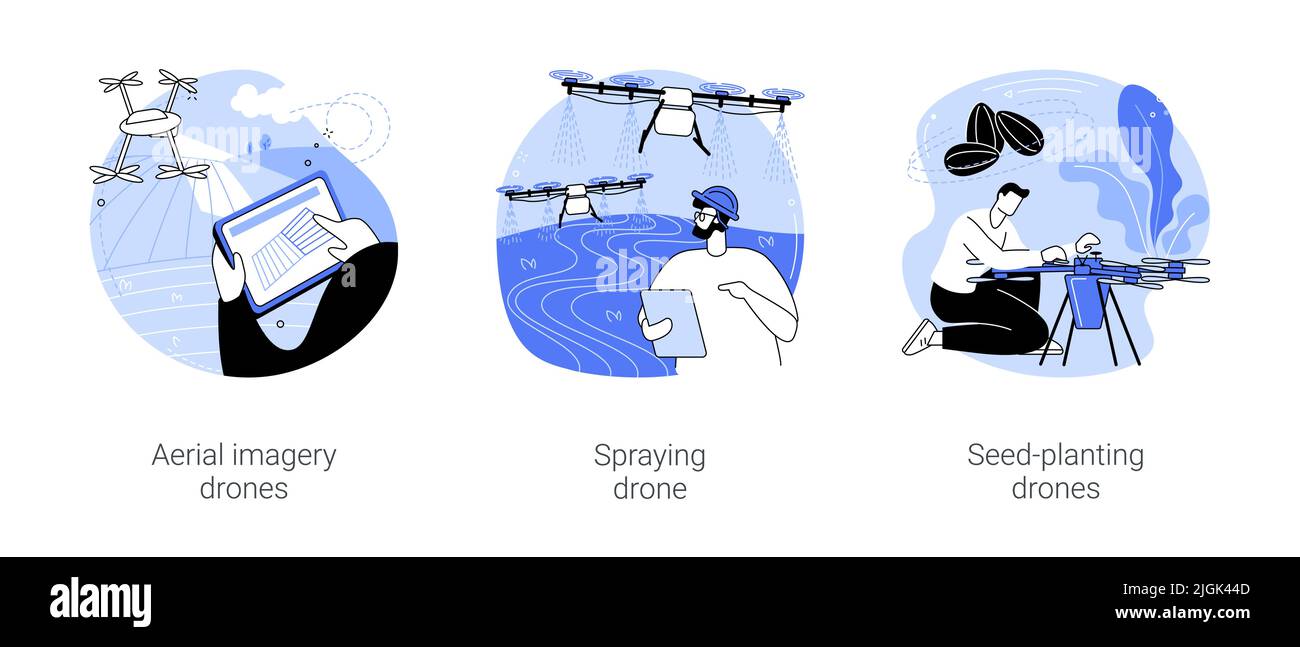 Landwirtschaftliche Drohnen isoliert Cartoon-Vektor-Illustrationen se Stock Vektor