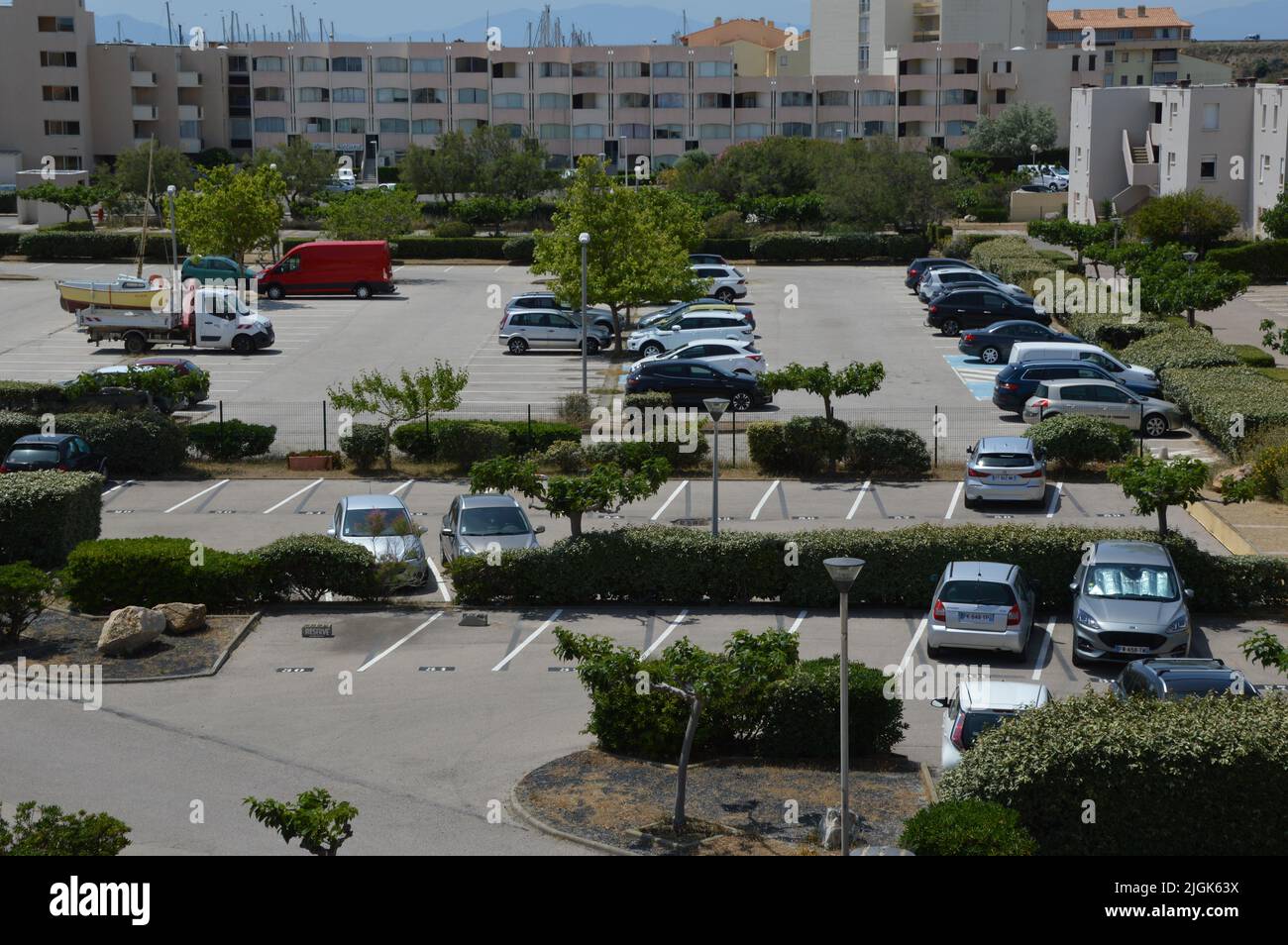 Reservierter Parkplatz, Leucate Frankreich Stockfoto