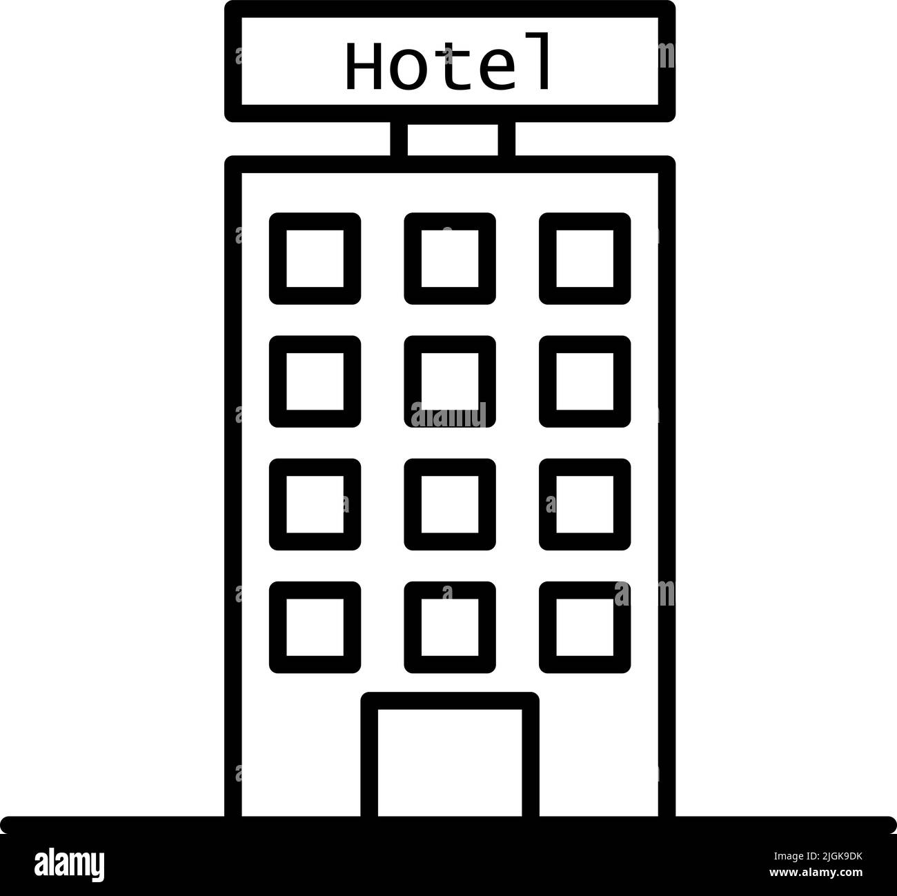 Hotel, Gebäude-Ikone. Einfache dünne Linie, Umrissvektor von Gebäuden Symbole für UI und UX, Website oder mobile Anwendung auf dunkelblauem Gradienten Backgroun Stock Vektor