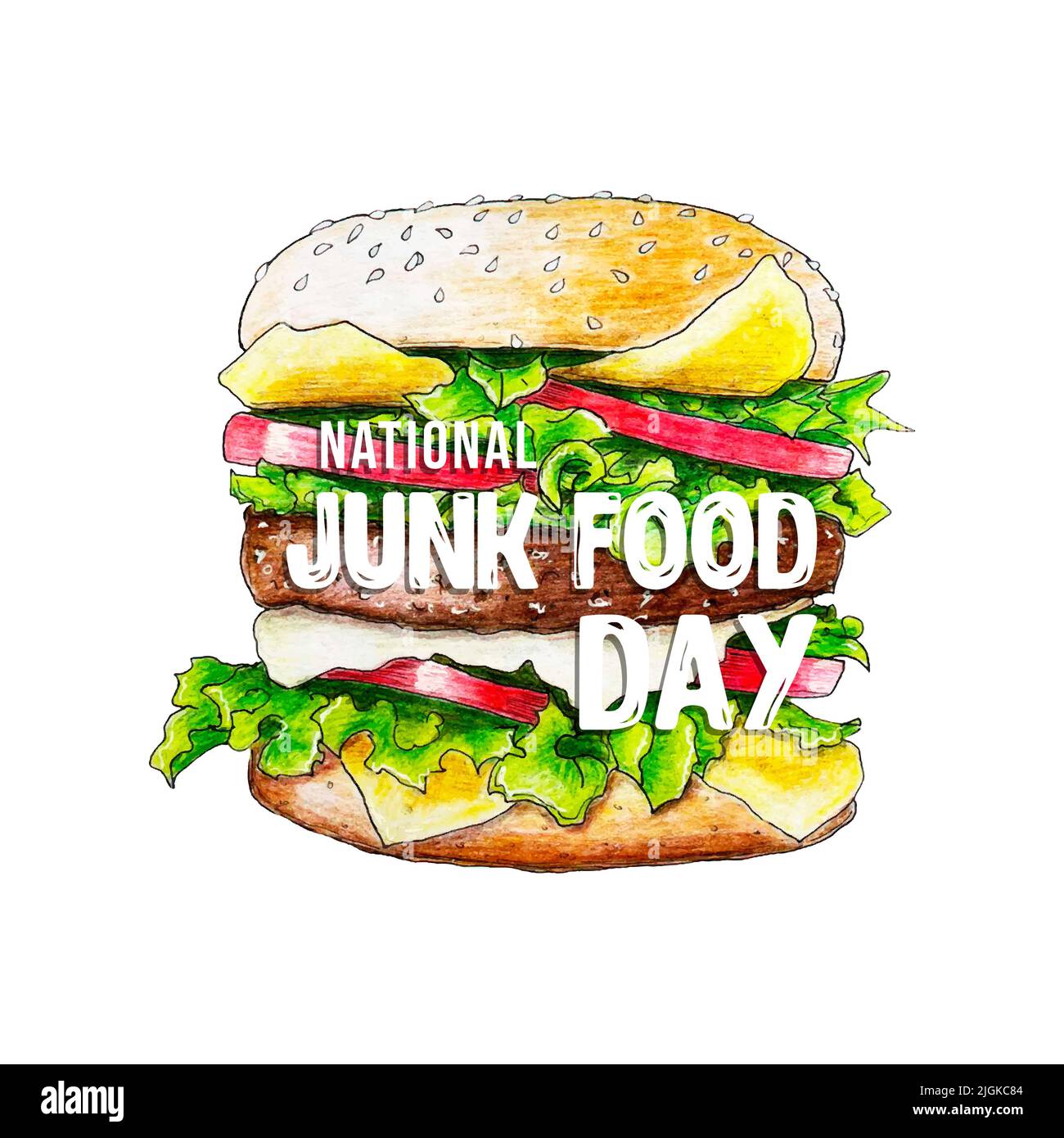 Illustration National Junk Food Day . Fast Food Burger Bleistift Zeichnung Junk Food . Juli 21. Hochwertige Illustration Stockfoto