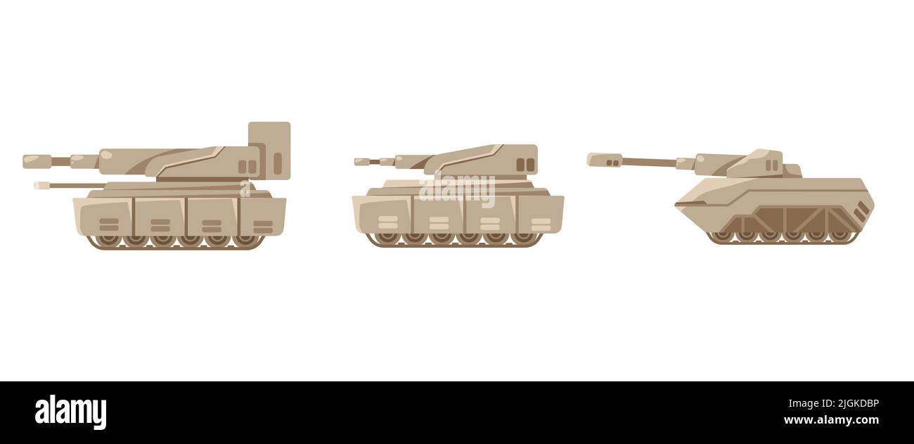Tank Militär gepanzerte Fahrzeug Spiel Asset set Sammlung in Wüste Farbe Camouflage Illustration Stock Vektor