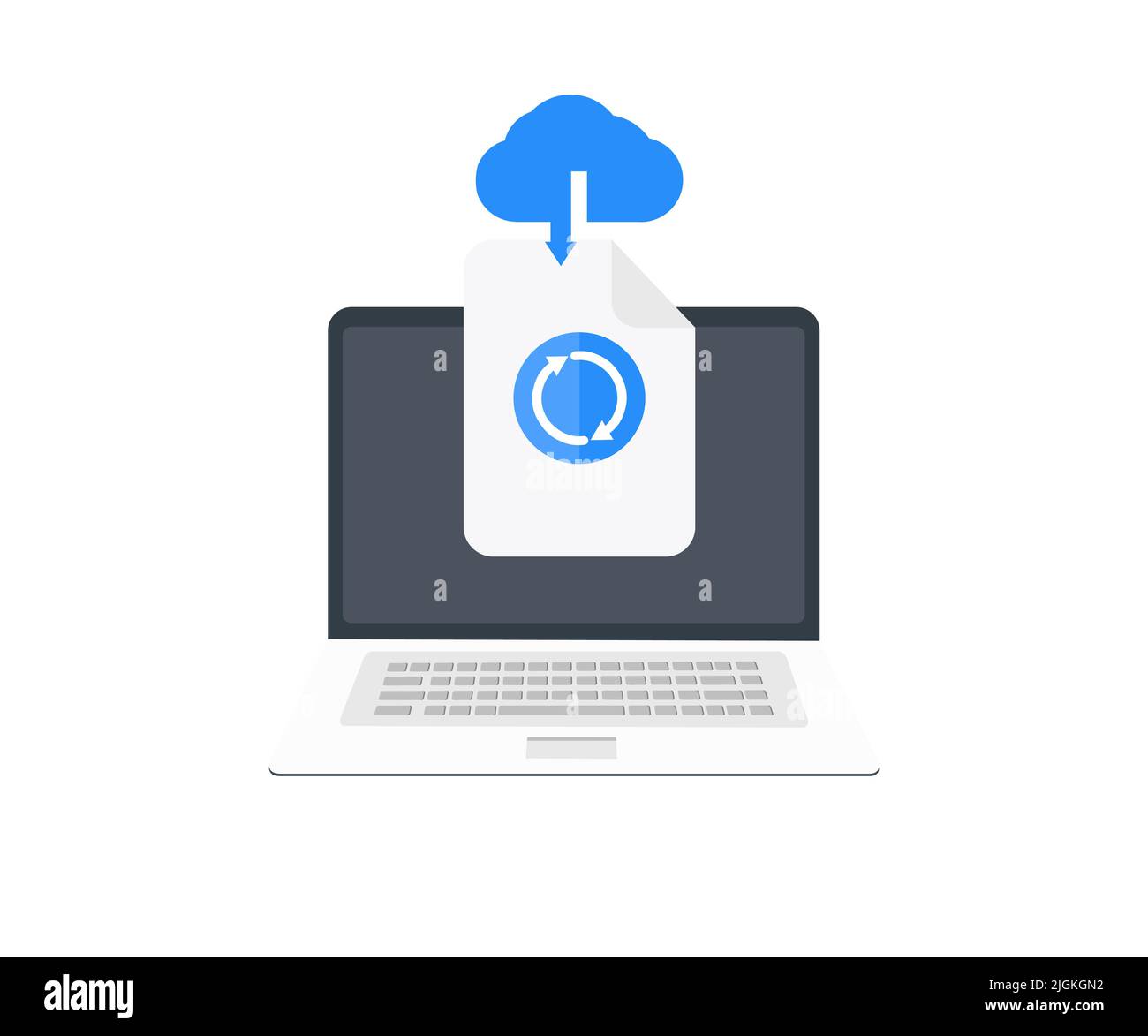Laptop mit Cloud-Speicher, Austausch von Informationen Logo-Design.Hosting, Technologie, Netzwerk-Management, Datensynchronisierung, Datenbank, Fernzugriff. Stock Vektor