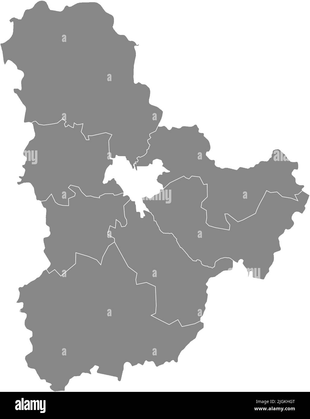 Graue Karte von Raionen des KIEWER GEBIETS, UKRAINE Stock Vektor