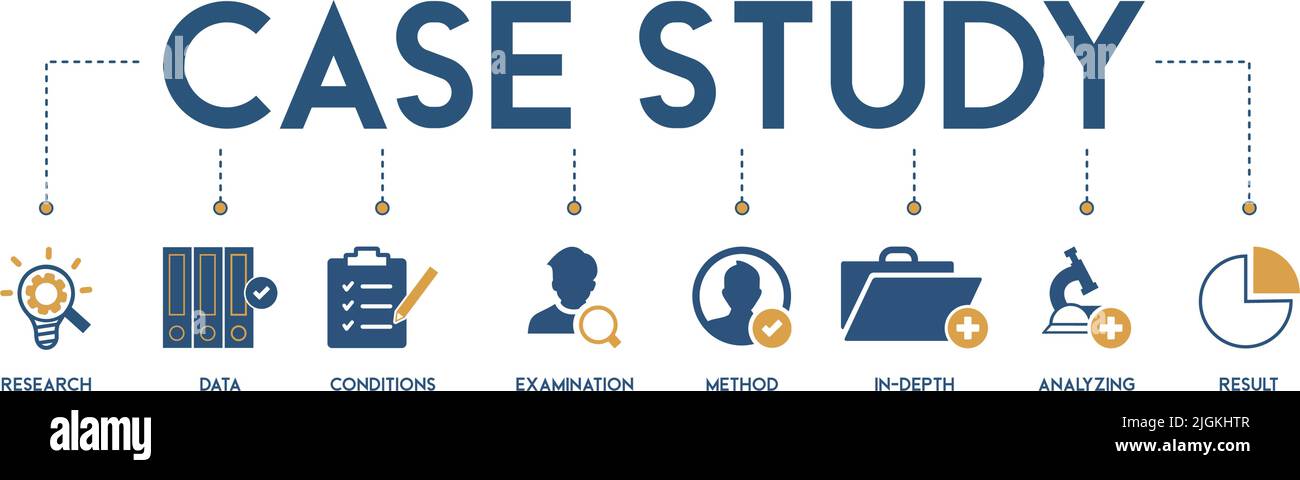 Fallstudie Banner Web Icon Vektor Illustration Konzept mit Symbol und Symbol der Forschung, Daten, Bedingungen, Untersuchung, Methode, Tiefgehende Analyse Stock Vektor