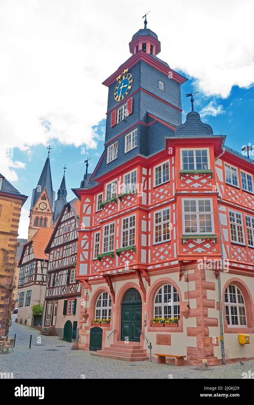 Altes Rathaus von Bensheim in der Bergstraße in Südhessen in Deutschland mit Fachwerk Stockfoto