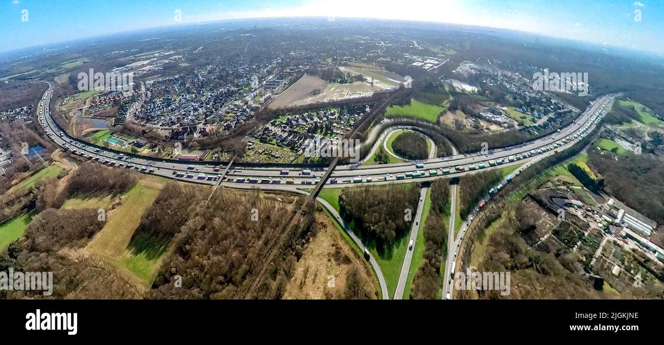 Luftaufnahme, Fischaugenaufnahme, Bottrop Autobahndreieck der