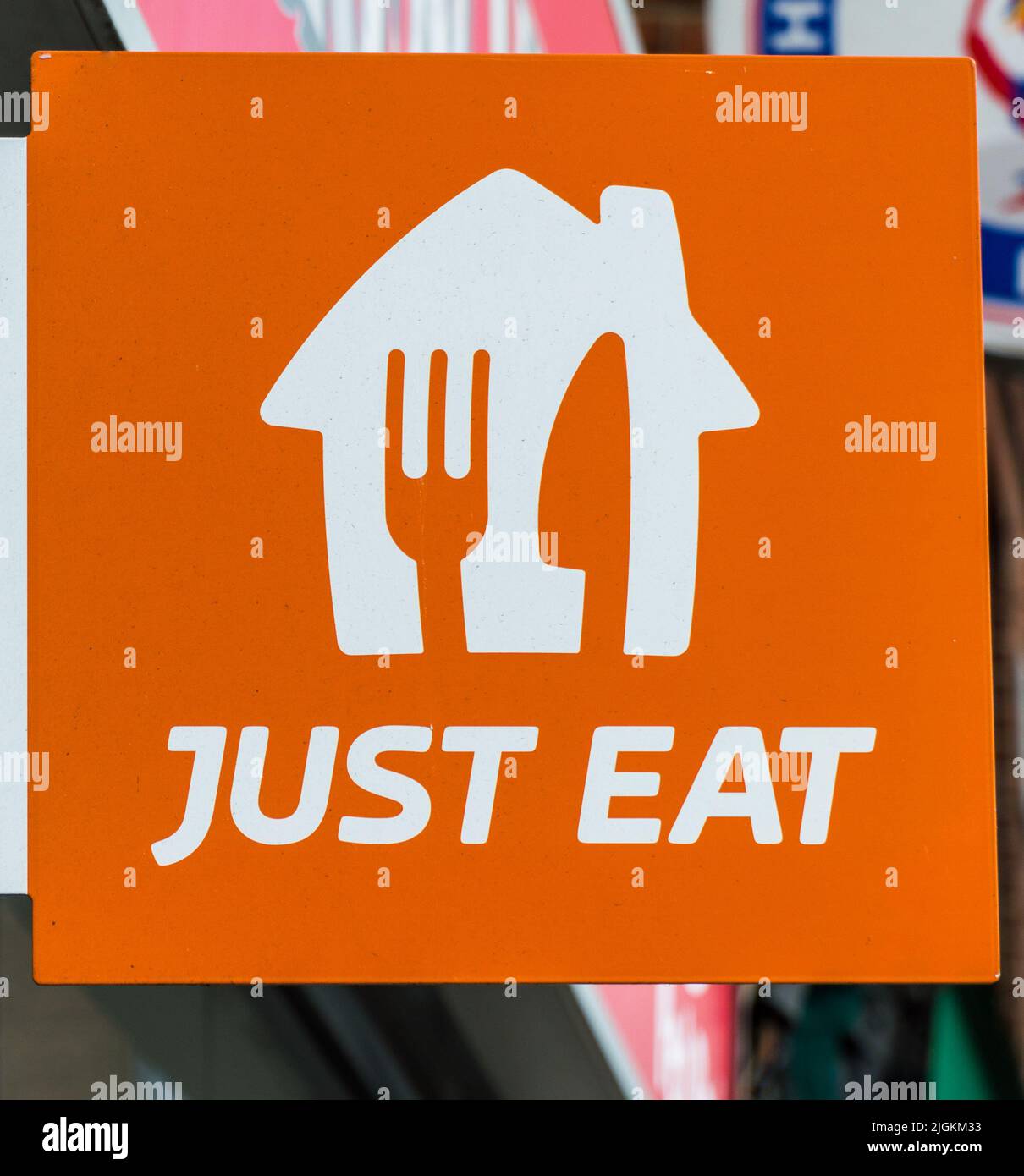 Essen Sie einfach Essen zum Mitnehmen Lieferservice Logo Stockfoto