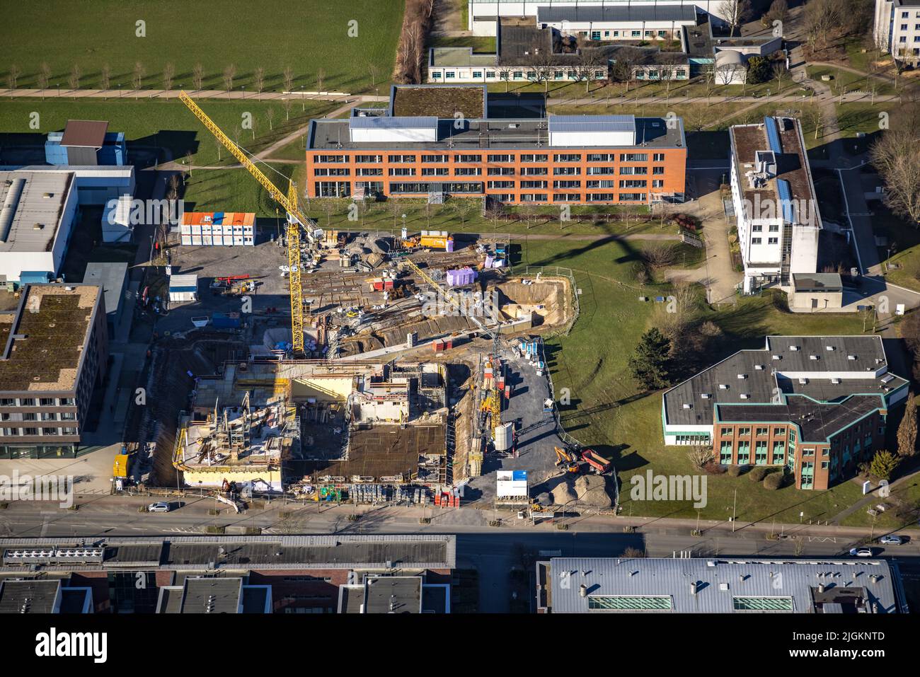 Luftbild, Technische Universität Dortmund und Baustelle für das CALEDO Forschungszentrum neben der Fakultät für Informatik auf O Stockfoto