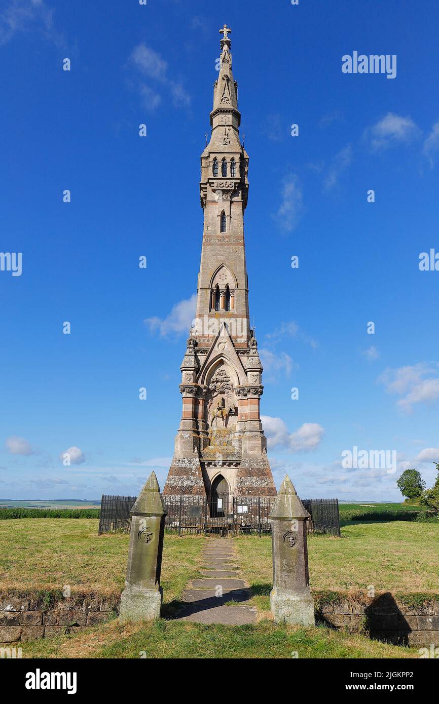 Sir Tatton Sykes Monument erbaut 1865 in Sledmere in den East Ridings of Yorkshire Stockfoto