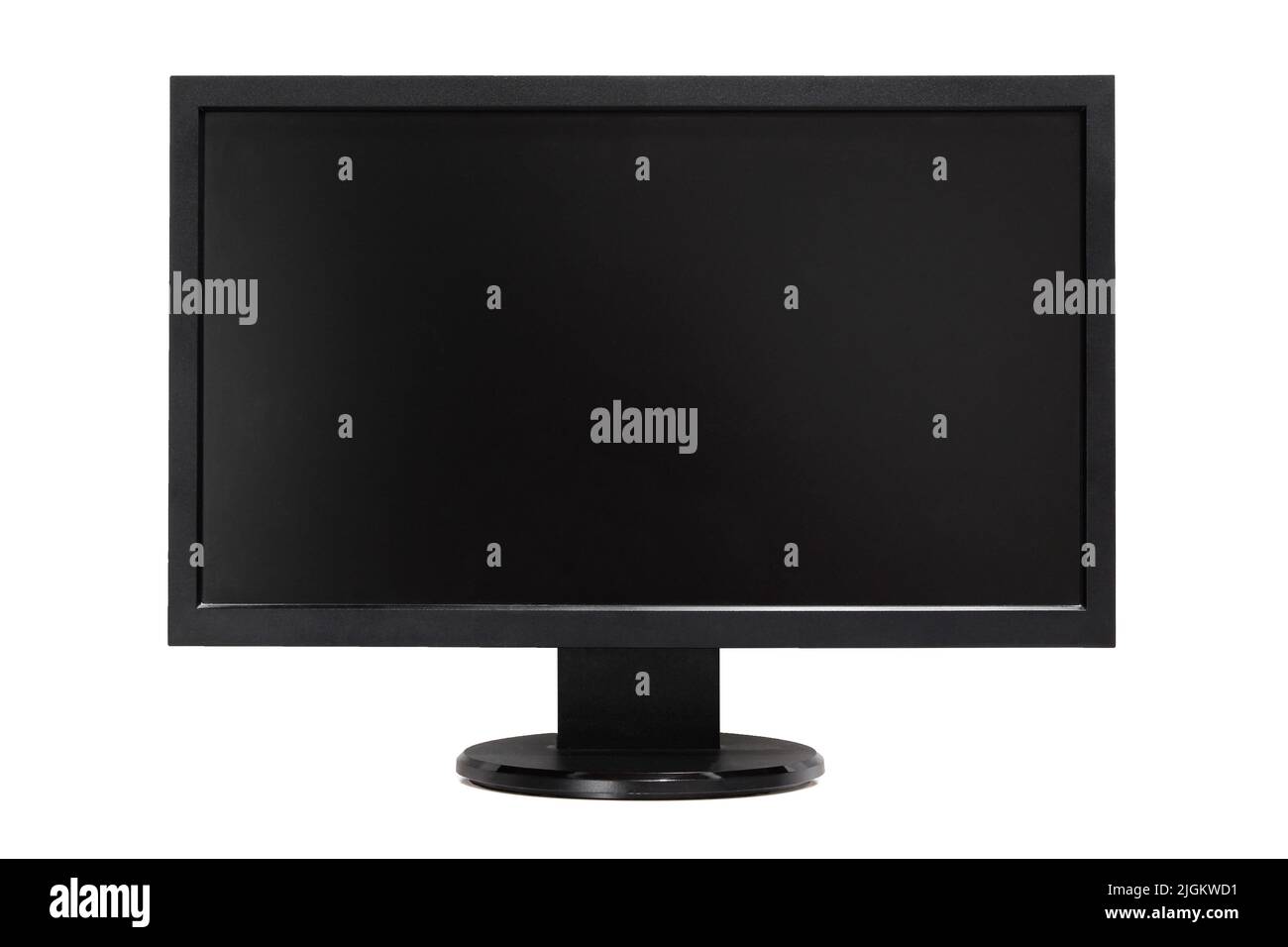 Schwarzer flacher pc-Monitor isoliert auf weißem Hintergrund Stockfoto