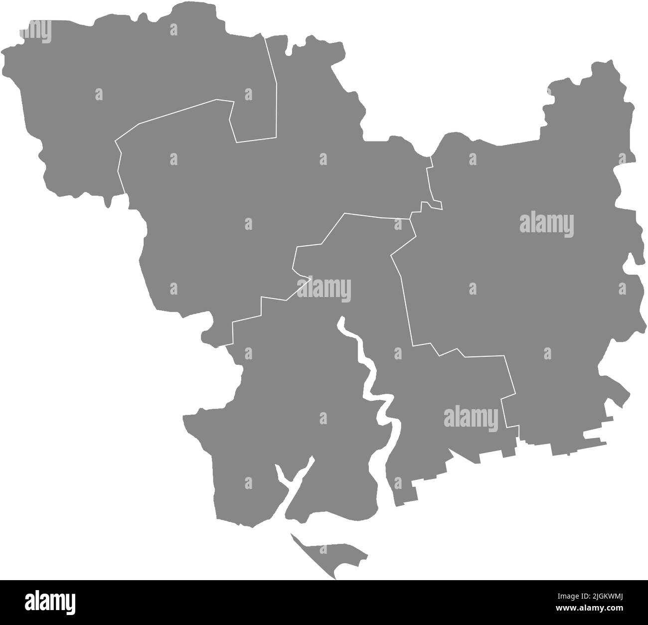 Graue Karte von Raionen der OBLAST MYKOLAIV, UKRAINE Stock Vektor