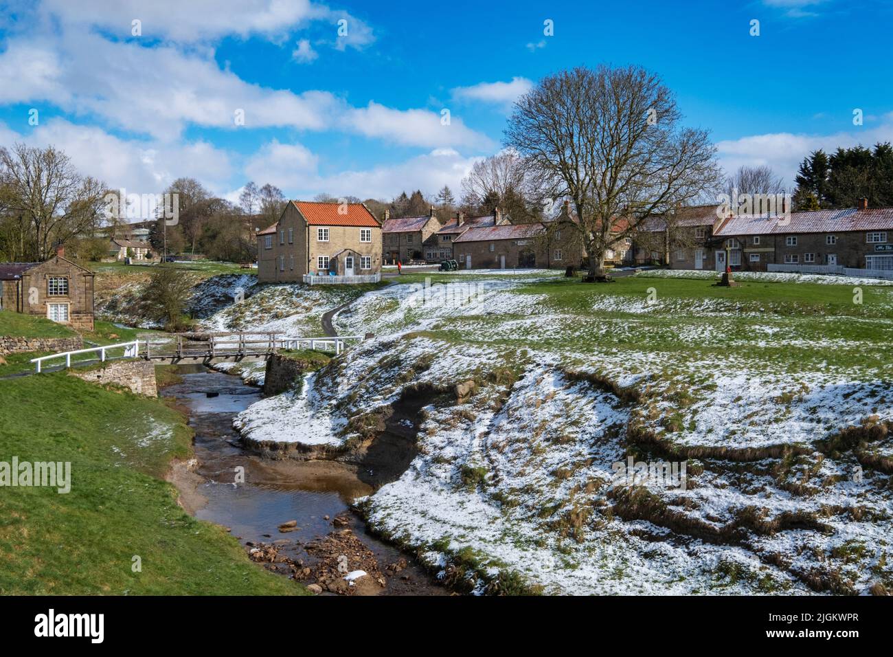 Winterschnee in Hutton-le-hole, ryedale, North yorkshire Stockfoto