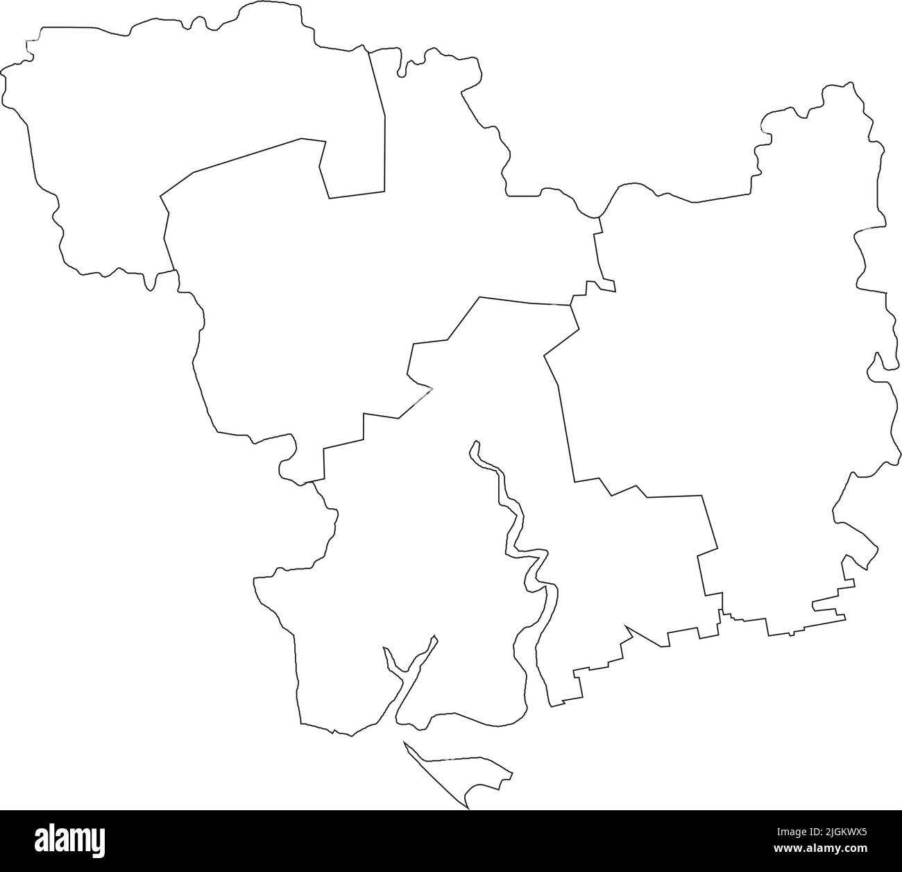 Weiße Karte von Raionen der OBLAST MYKOLAIV, UKRAINE Stock Vektor