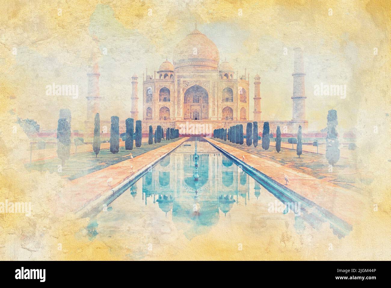Taj Mahal Mausoleum in Indien - Aquarell Effekt Illustration Stockfoto