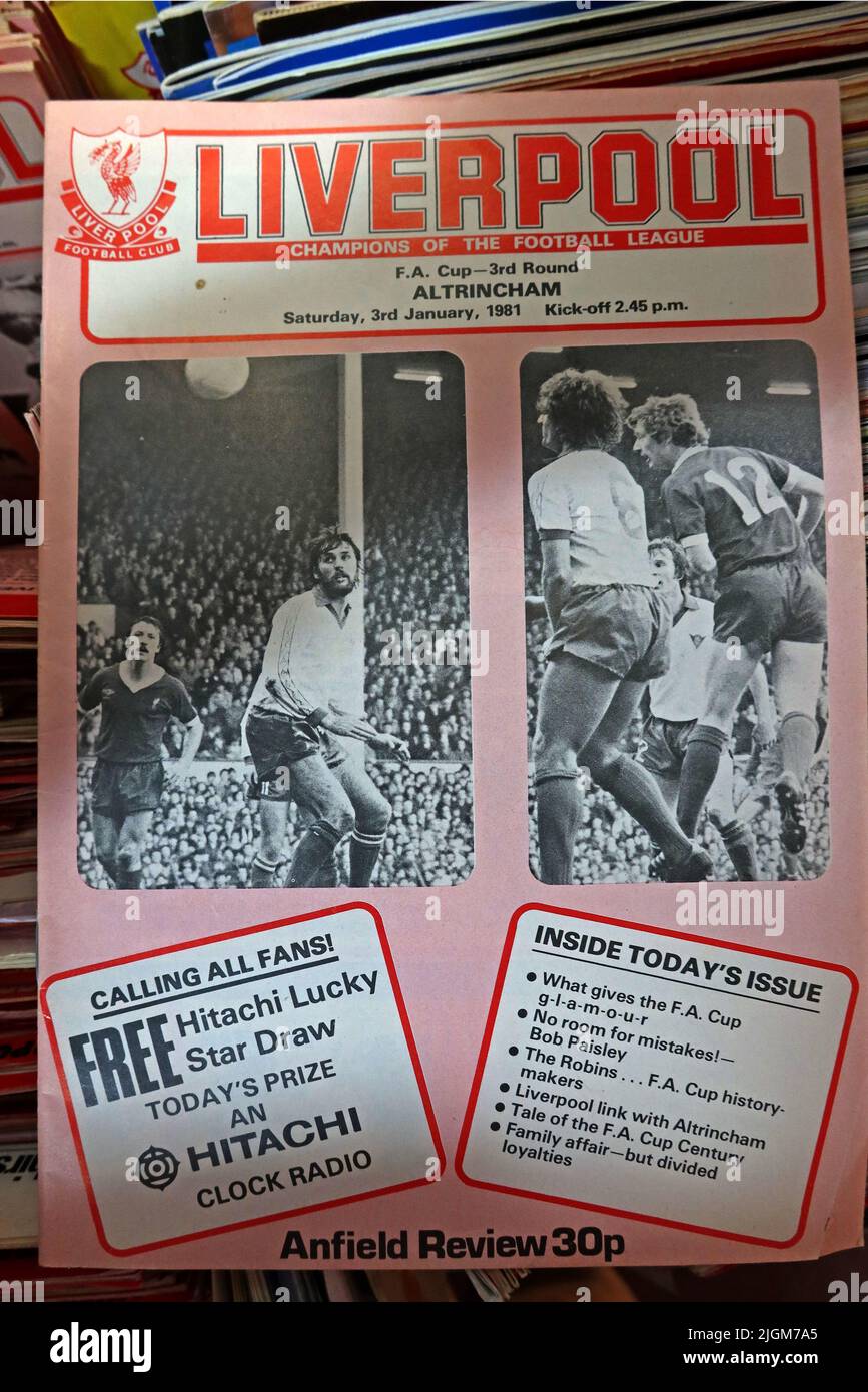 Liverpool Football Club, Spielprogramm, FA Cup 3. Round Altrincham 03/01/1981 Stockfoto