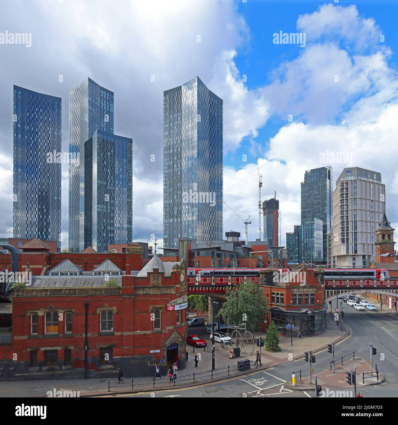 Panorama von Deansgate Castlefield, Manchester, 2 Whitworth St W, Deansgate, Locks, Manchester, England, UK, M1 5LH Stockfoto