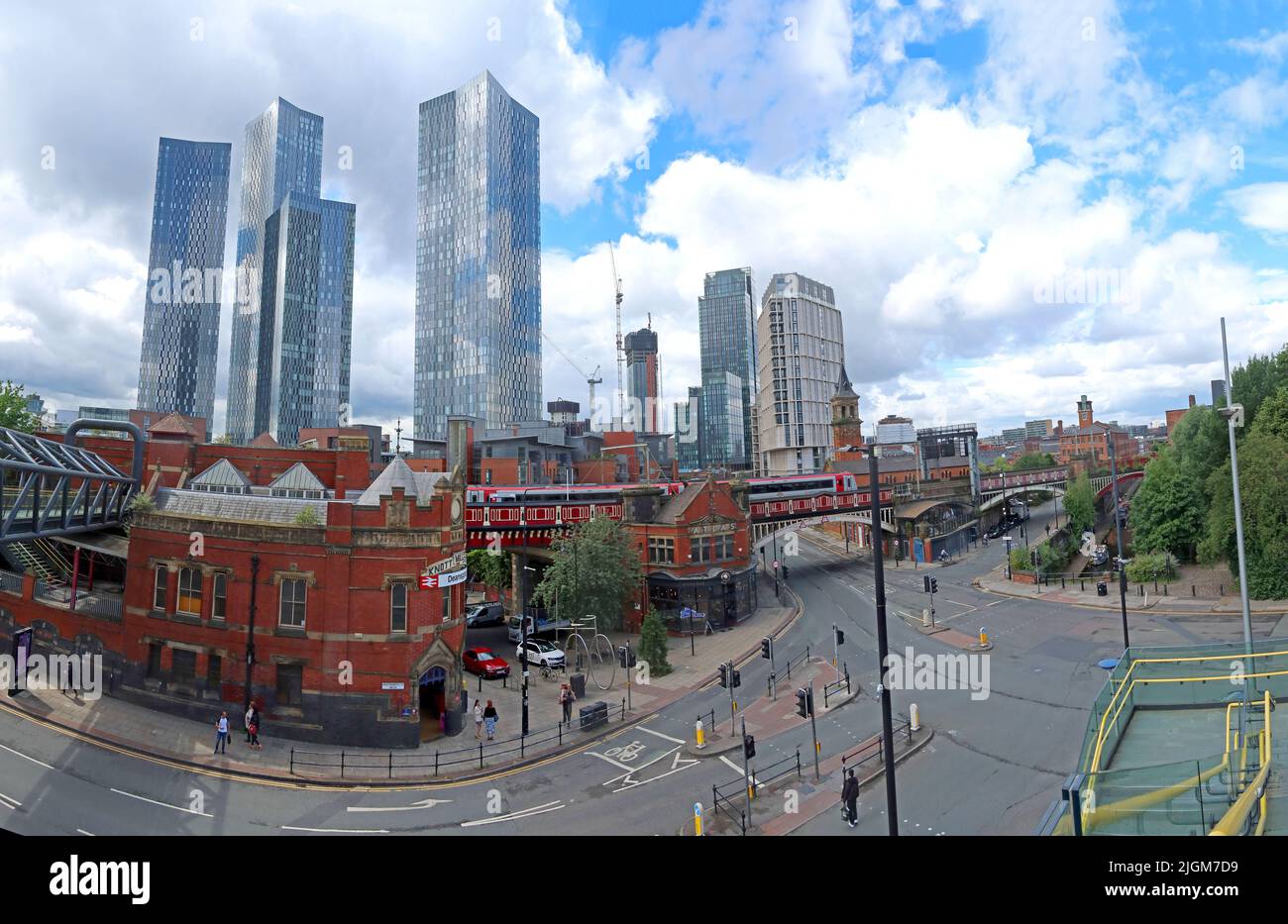 Panorama von Deansgate Castlefield, Manchester, 2 Whitworth St W, Deansgate, Locks, Manchester, England, UK, M1 5LH Stockfoto