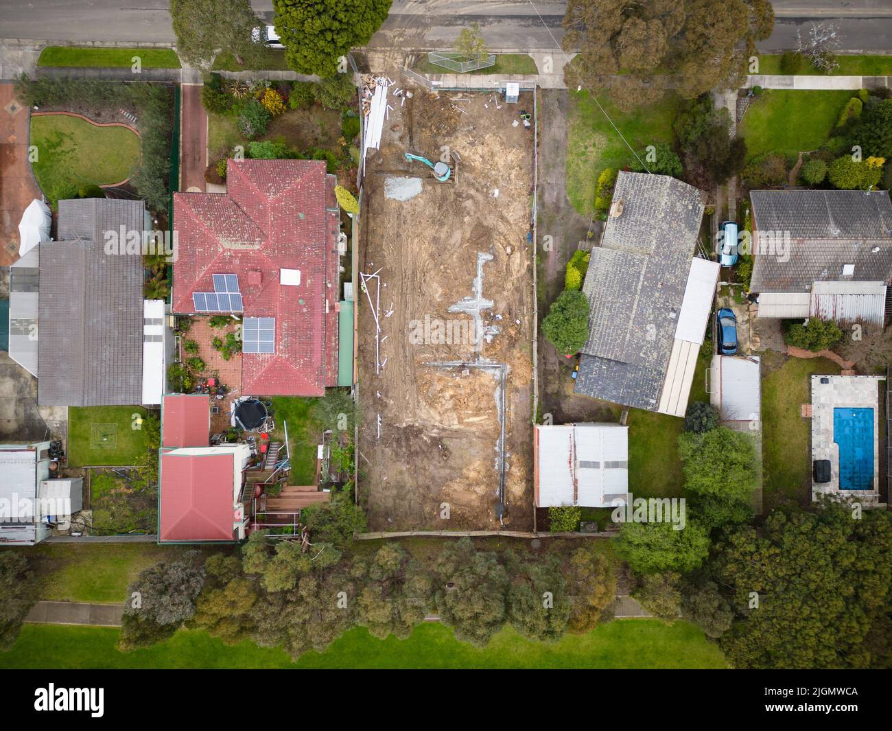 Luftaufnahme von leerstehenden Wohngebieten in einem Vorort in Australien Stockfoto