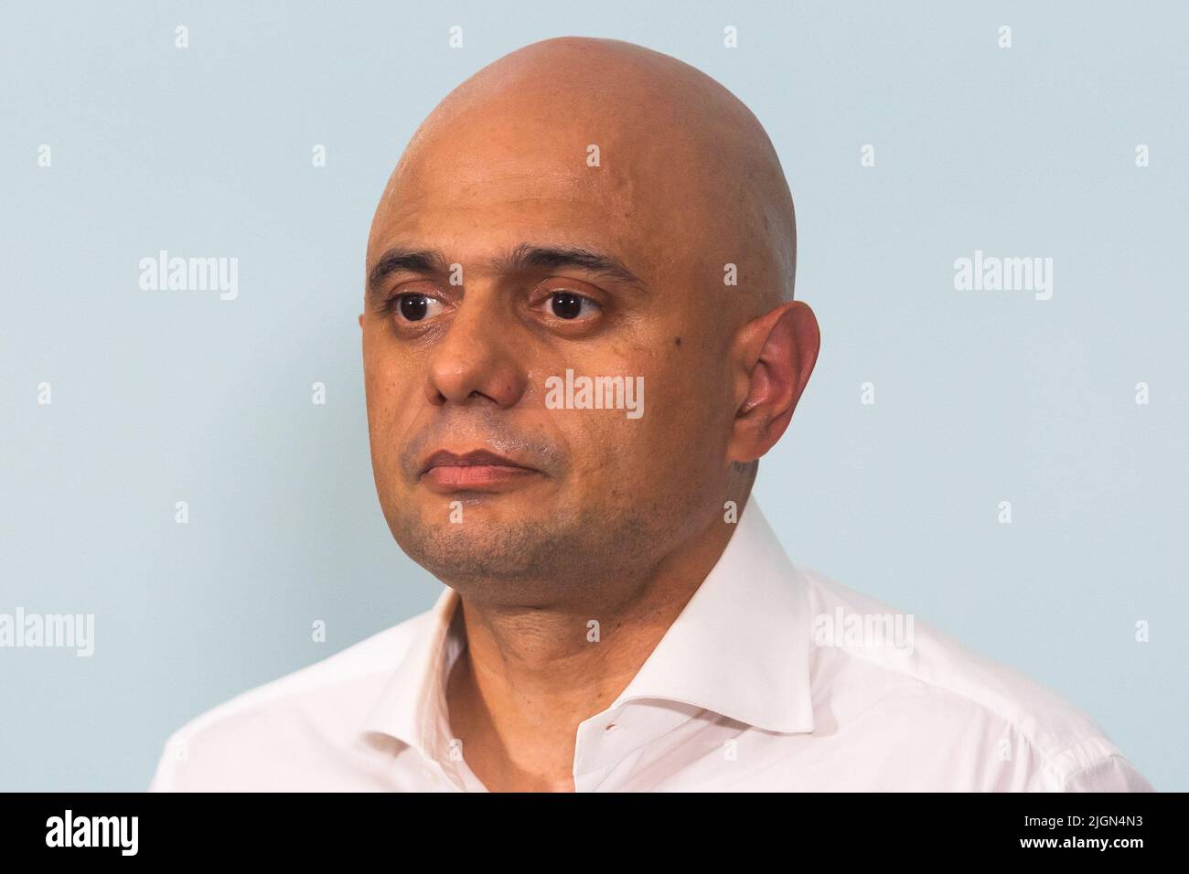 London, Großbritannien. 11.. Juli 2022. Der Kandidat der konservativen Parteiführung, Sajid Javid, MP, spricht beim Start seiner Kampagne in London. Der Zeitplan für den Wettbewerb, um Boris Johnsons Nachfolger als konservativen Führer zu finden, wurde heute vom Ausschuss für 1922 beschlossen, wobei bis zum 5.. September ein neuer Premierminister gewählt werden soll. (Foto von Tejas Sandhu/SOPA Images/Sipa USA) Quelle: SIPA USA/Alamy Live News Stockfoto