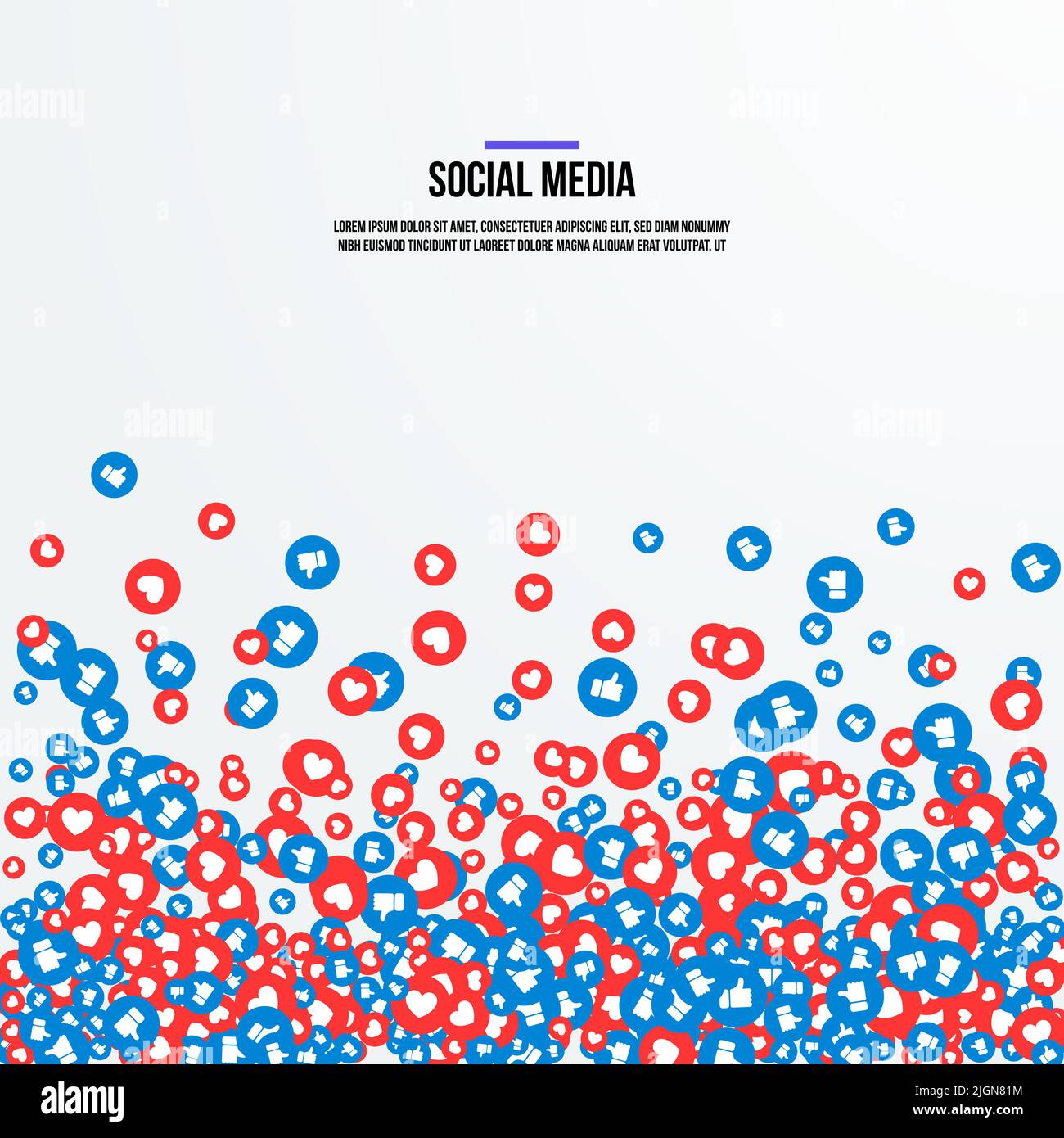 Daumen hoch und Herz-Symbol fallen von oben. Social Media lieben und mögen Symbole auf weißem Hintergrund. emoticon Vektor-Illustration Stock Vektor