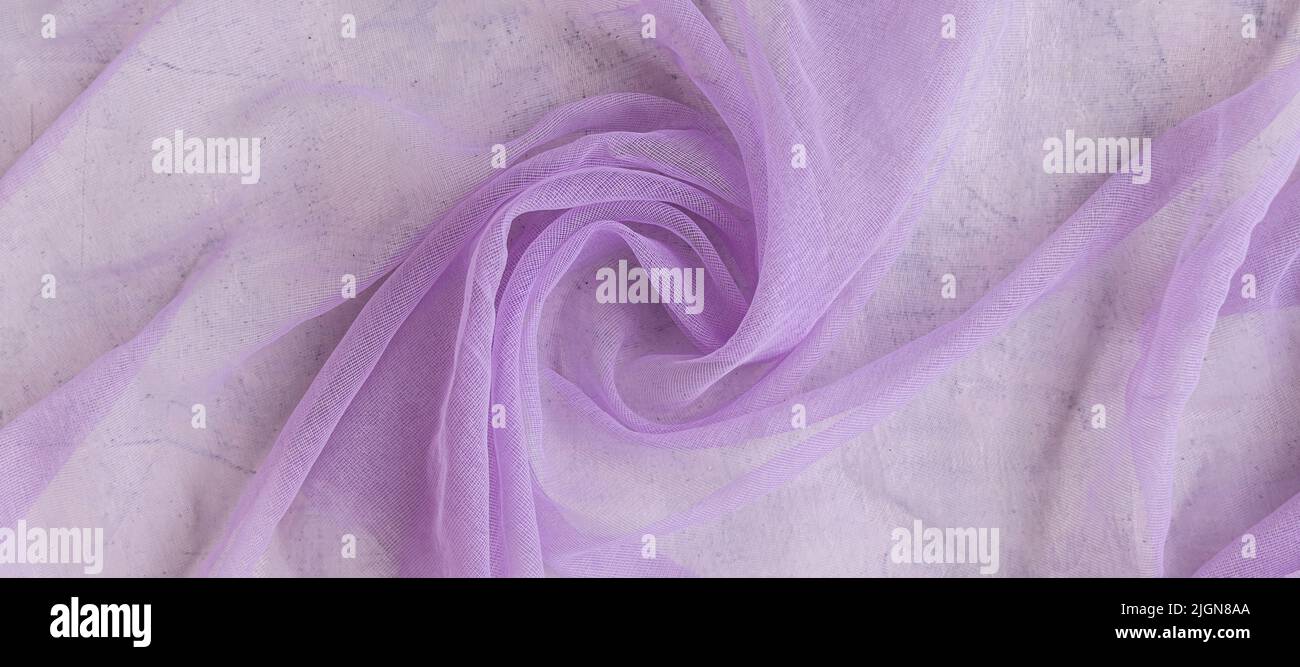 Banner mit Textur aus Chiffon Stoff in lila oder lila Farbe für Hintergründe Stockfoto