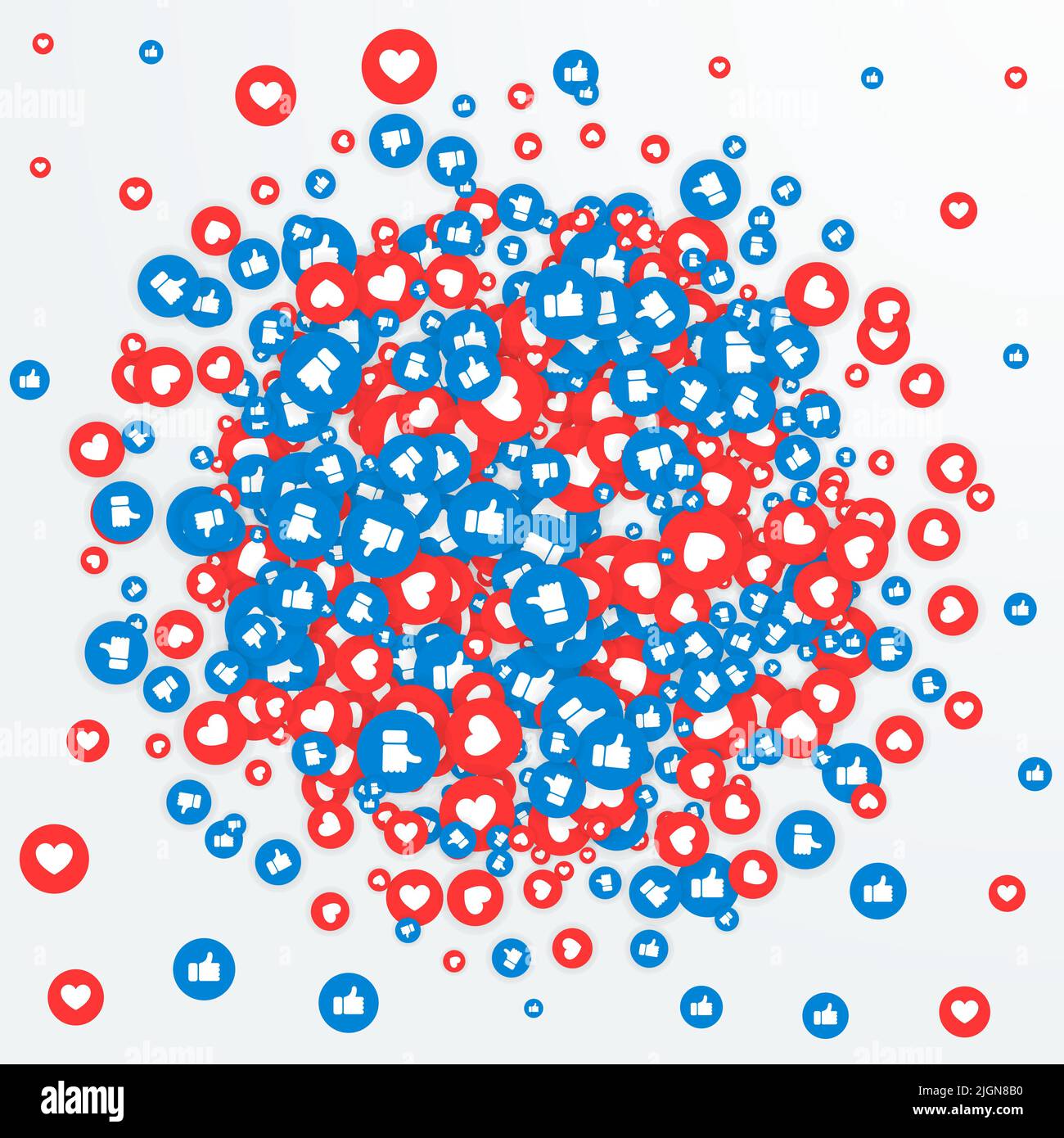 Daumen hoch und Herz-Symbol fliegen auf weißem Hintergrund. Social Media lieben und mögen Hintergrund. emoticon Vektor Illustration Stock Vektor