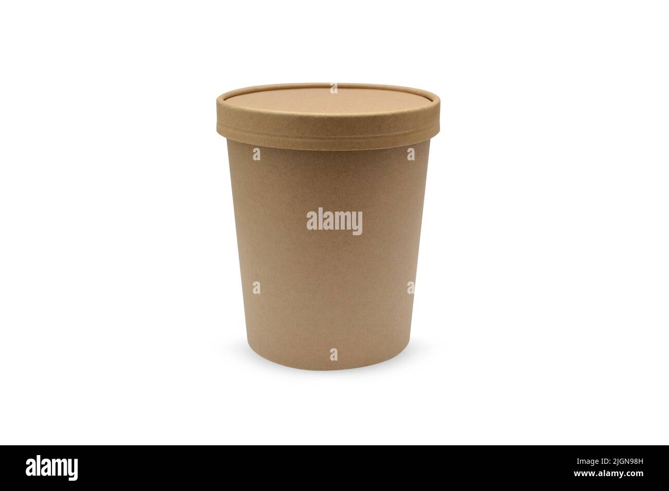 Basteln Sie Glas für Suppe. Öko Papier Geschirr Suppenbecher, Lebensmittelbehälter, isoliert auf weißem Hintergrund, Schneideweg, volle Schärfentiefe. Platz für Text Stockfoto