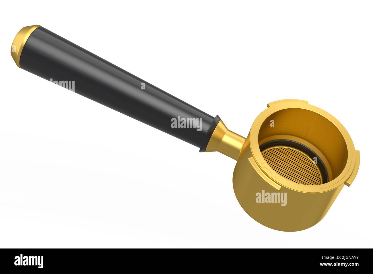 Horn der Espressomaschine auf weißem Hintergrund. 3D Render der Kaffeekocher für Latte-Kaffee Stockfoto