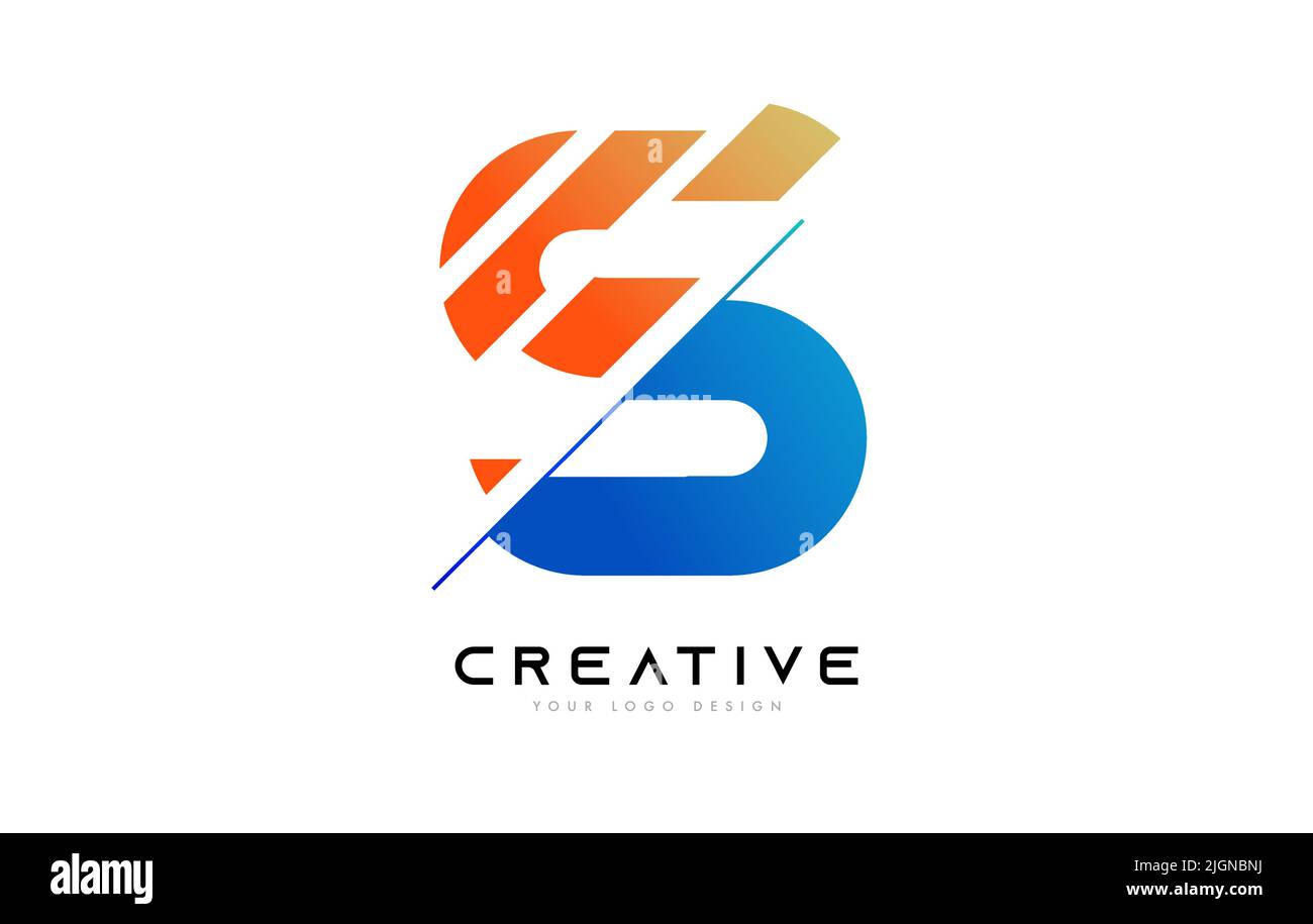 Sliced Letter S Logo Icon Design mit blauen und orangen Farben und Schnitt Scheiben Vektor Stock Vektor
