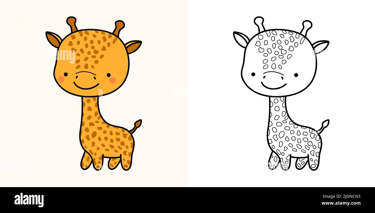 Giraffe Clipart für Malvorlagen und mehrfarbige Illustrationen. Entzückende Clip Art Giraffe. Vektor-Illustration eines Kawaii-Tieres für Malvorlagen Stock Vektor