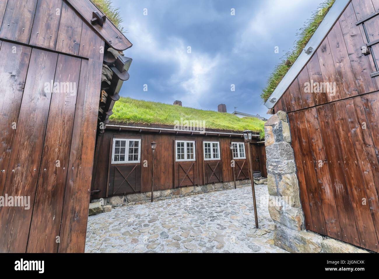 Blick auf einen Teil der Stadt Klaksvik auf den Färöern, Dänemark, im Nordatlantik Stockfoto