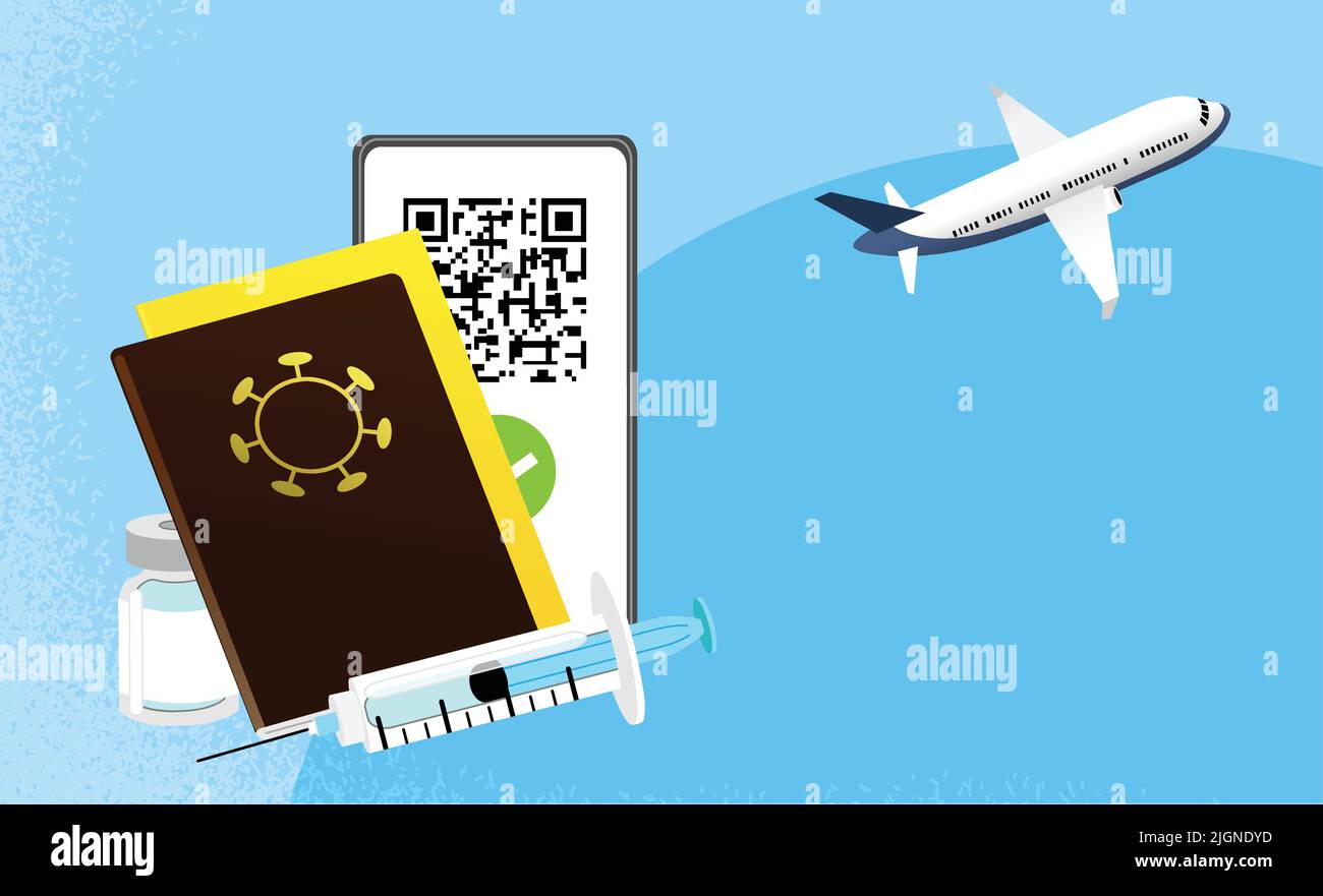 Impfpass und digitaler sanitärer Grünpass - Internationale Bescheinigung über Immunität und Impfung Stock Vektor